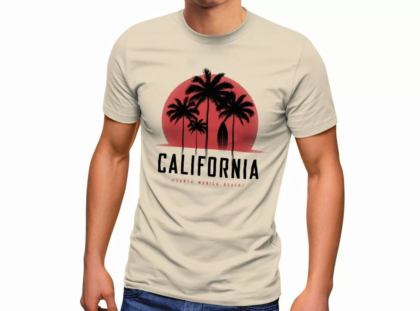 Neverless Print-Shirt Herren T-Shirt California Palmen Santa Monica Beach S günstig online kaufen