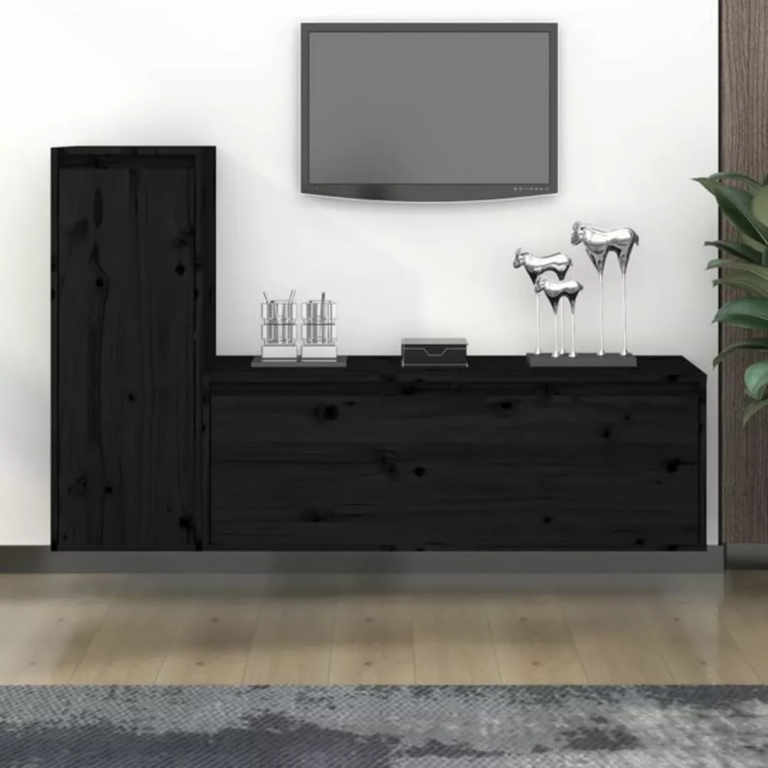 vidaXL TV-Schrank TV-Schränke 2 Stk Schwarz Massivholz Kiefer Lowboard Lowb günstig online kaufen