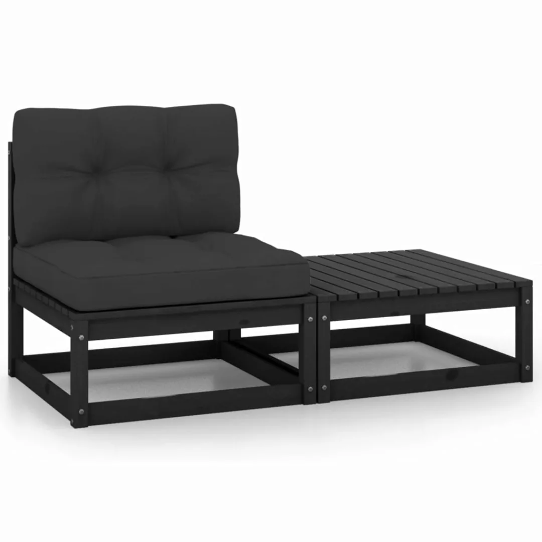 2-tlg. Garten-lounge-set Mit Kissen Schwarz Massivholz Kiefer günstig online kaufen