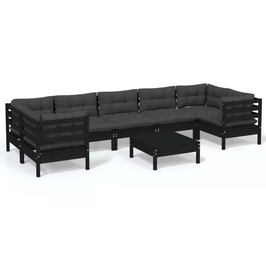 8-tlg. Garten-lounge-set Mit Kissen Schwarz Kiefernholz günstig online kaufen