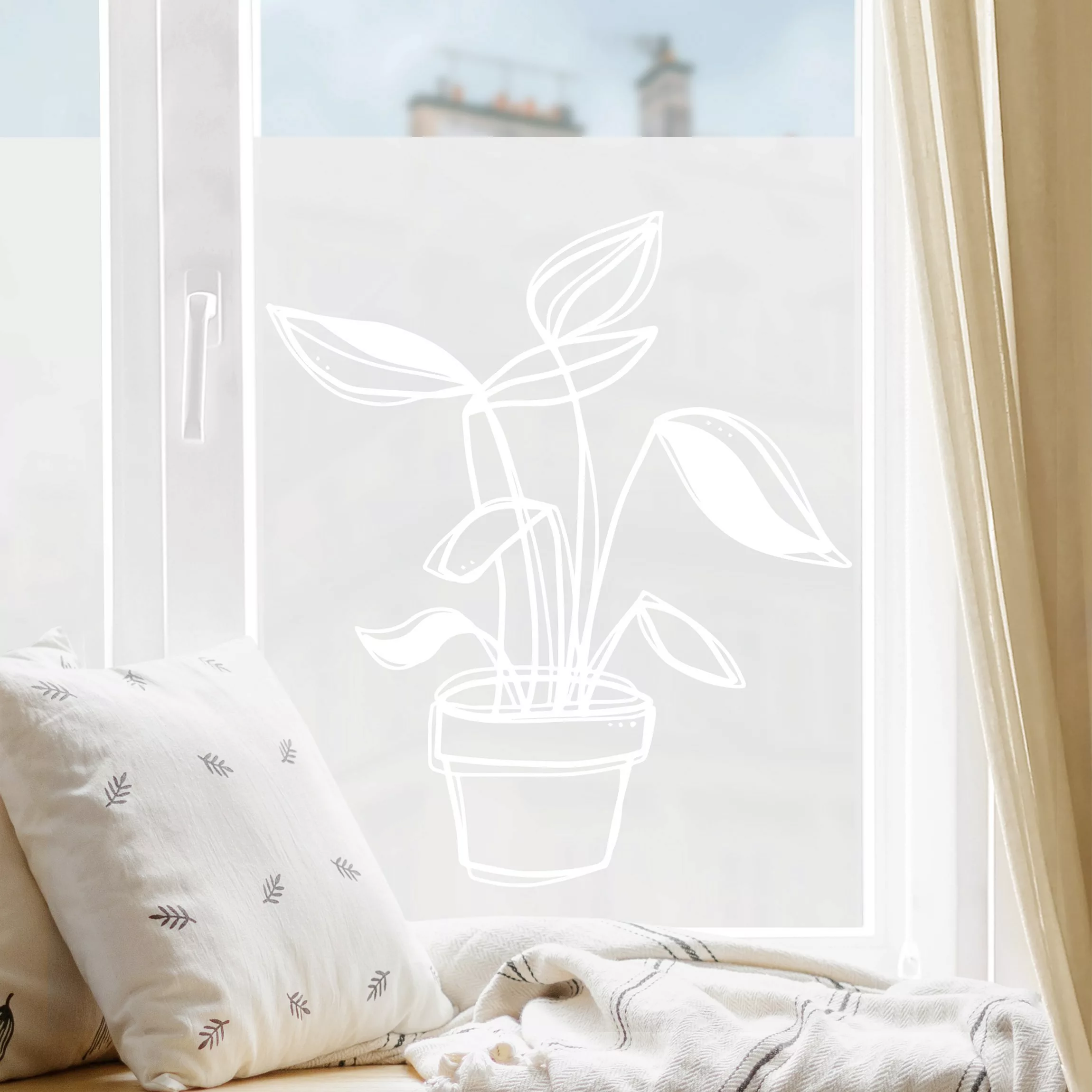 Milchglasfolie Line Art - Kleine Topfpflanze günstig online kaufen