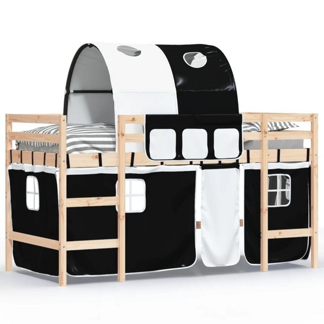 vidaXL Kinderbett Kinderhochbett mit Tunnel Weiß Schwarz 80x200 cm Kiefernh günstig online kaufen