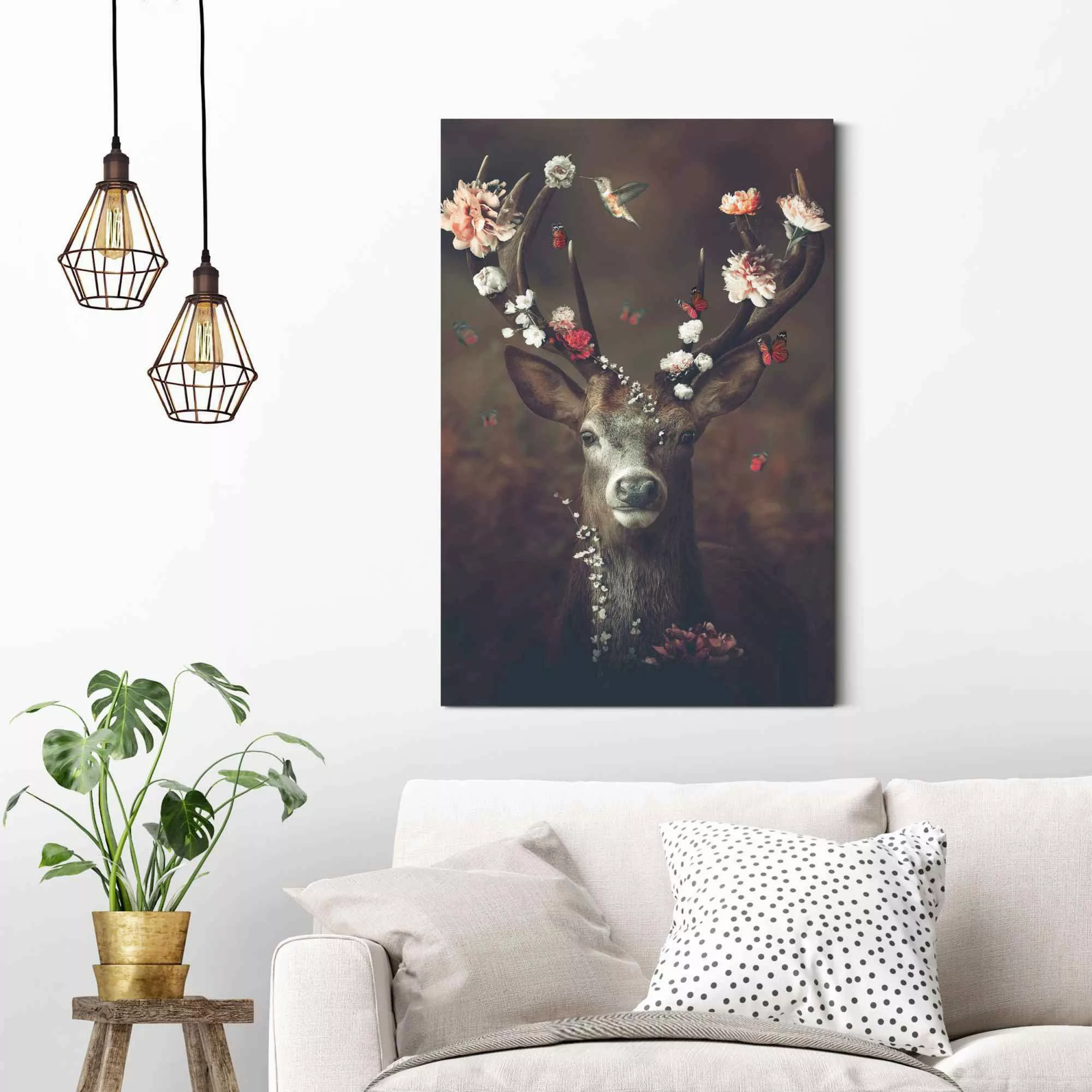 Reinders! Wandbild »Hirsch Romantisch - Kolibri - Schmetterling - Blumenkra günstig online kaufen