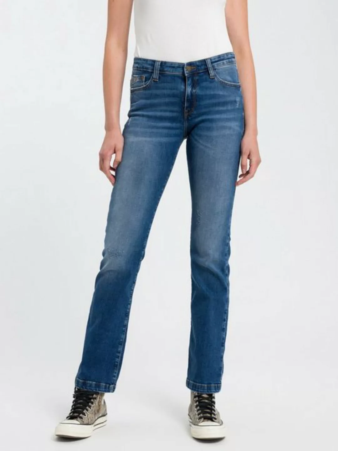 Cross Jeans Damen Jeans LAUREN - Bootcut - Blau - Mid Blue Scratched günstig online kaufen