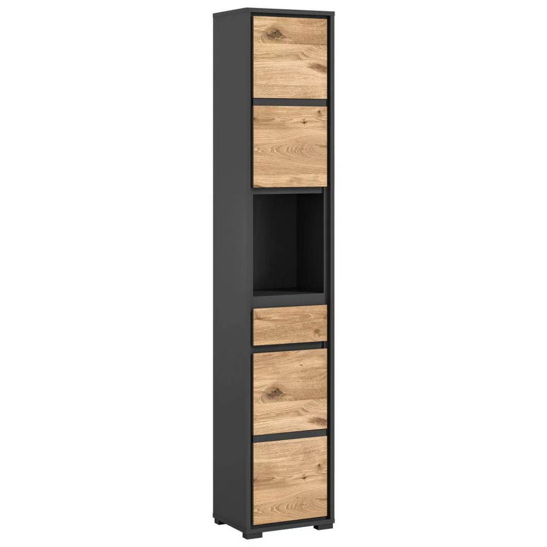 xonox.home Hochschrank in Anthrazit / Nox Oak - 35x190x31cm (BxHxT) günstig online kaufen