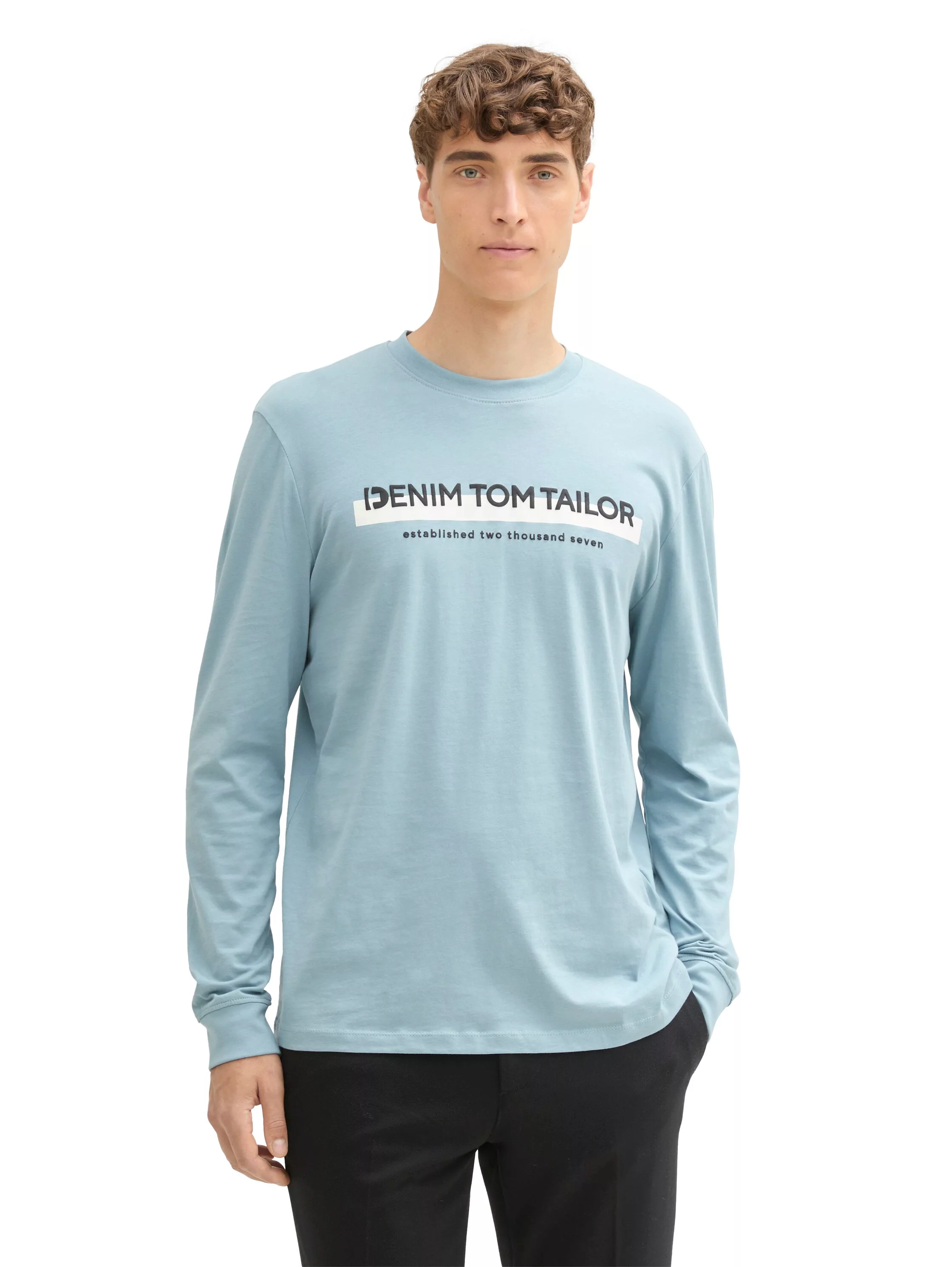 TOM TAILOR Denim Langarmshirt, mit großem Logo-Print vorn günstig online kaufen