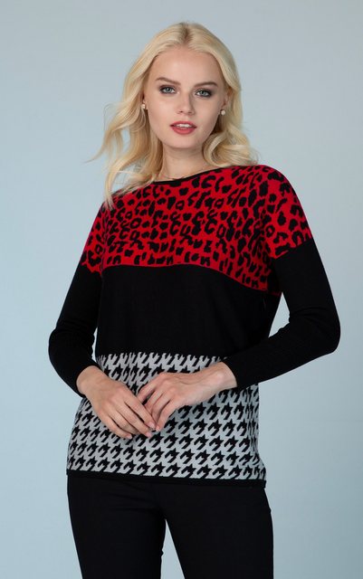 Passioni Strickpullover mit einem Mustermix Hahnentritt, Leopardenmuster un günstig online kaufen