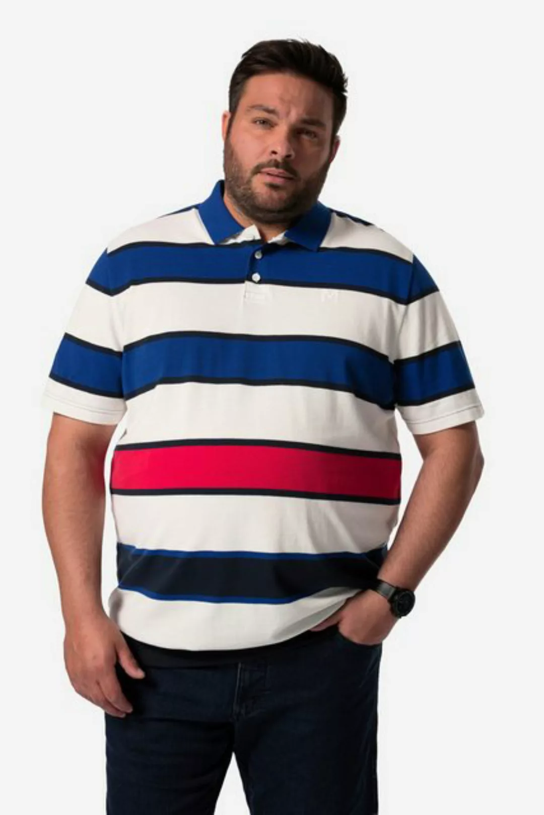 Men Plus Poloshirt Men+ Poloshirt Halbarm Ringel Piqué Bauchfit günstig online kaufen