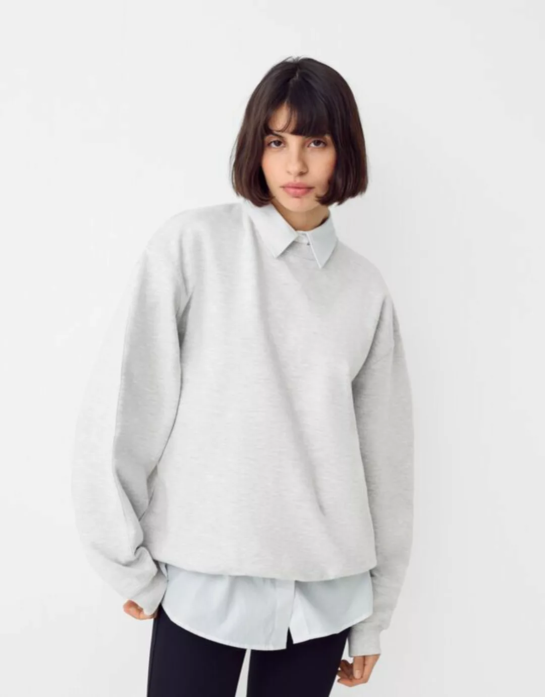 Bershka Sweatshirt Aus Interlock Damen Xs Grau günstig online kaufen