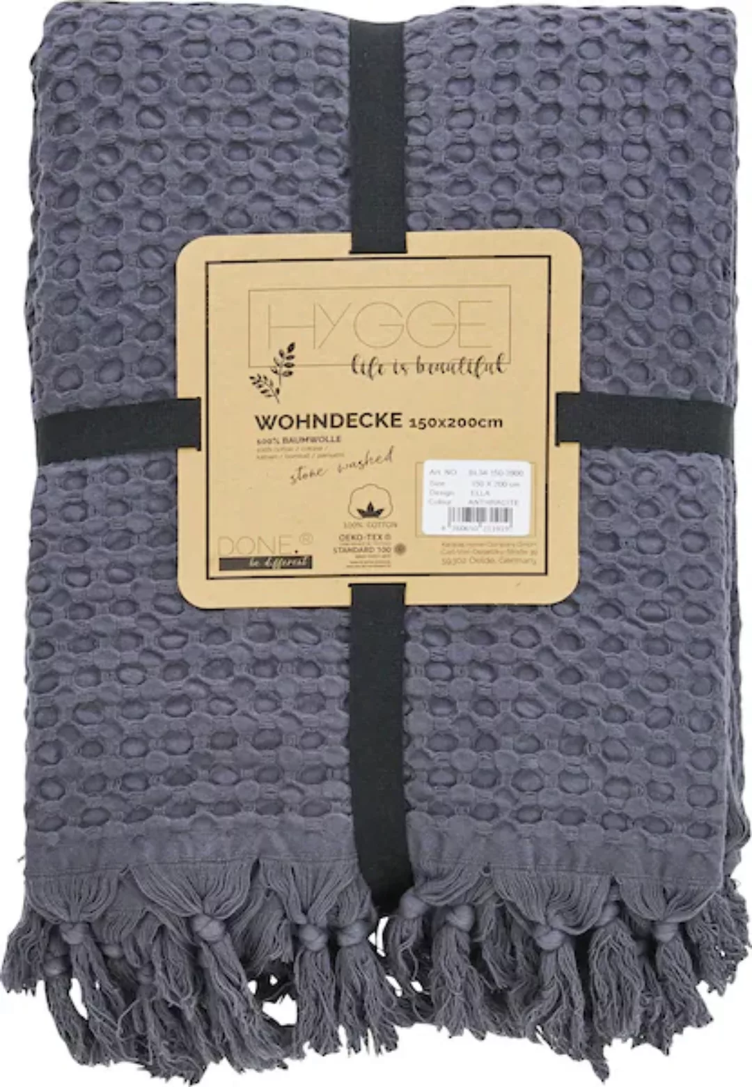 done.® Wohndecke »Ella«, Wohndecke mit Waffelstruktur und handgeknoteten Fr günstig online kaufen