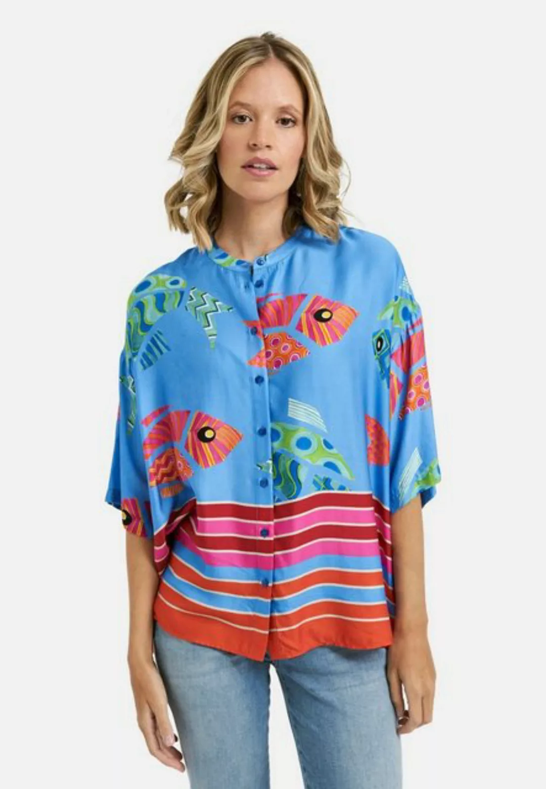 Milano Italy Klassische Bluse BLOUSE WITH ROUNDNECK AND PLACKET A günstig online kaufen