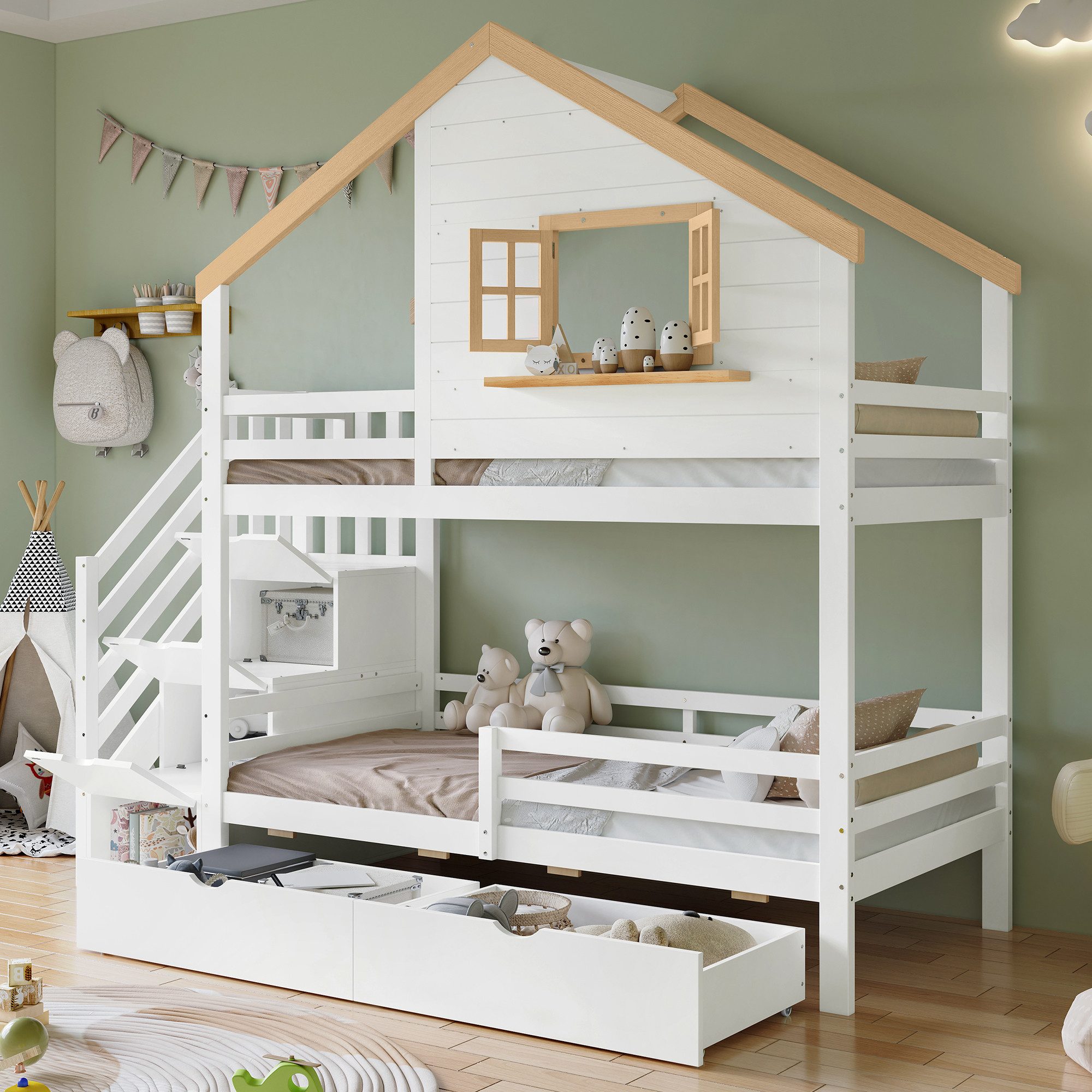 Merax Etagenbett (Kieferholz & MDF, 1-St., günstig online kaufen