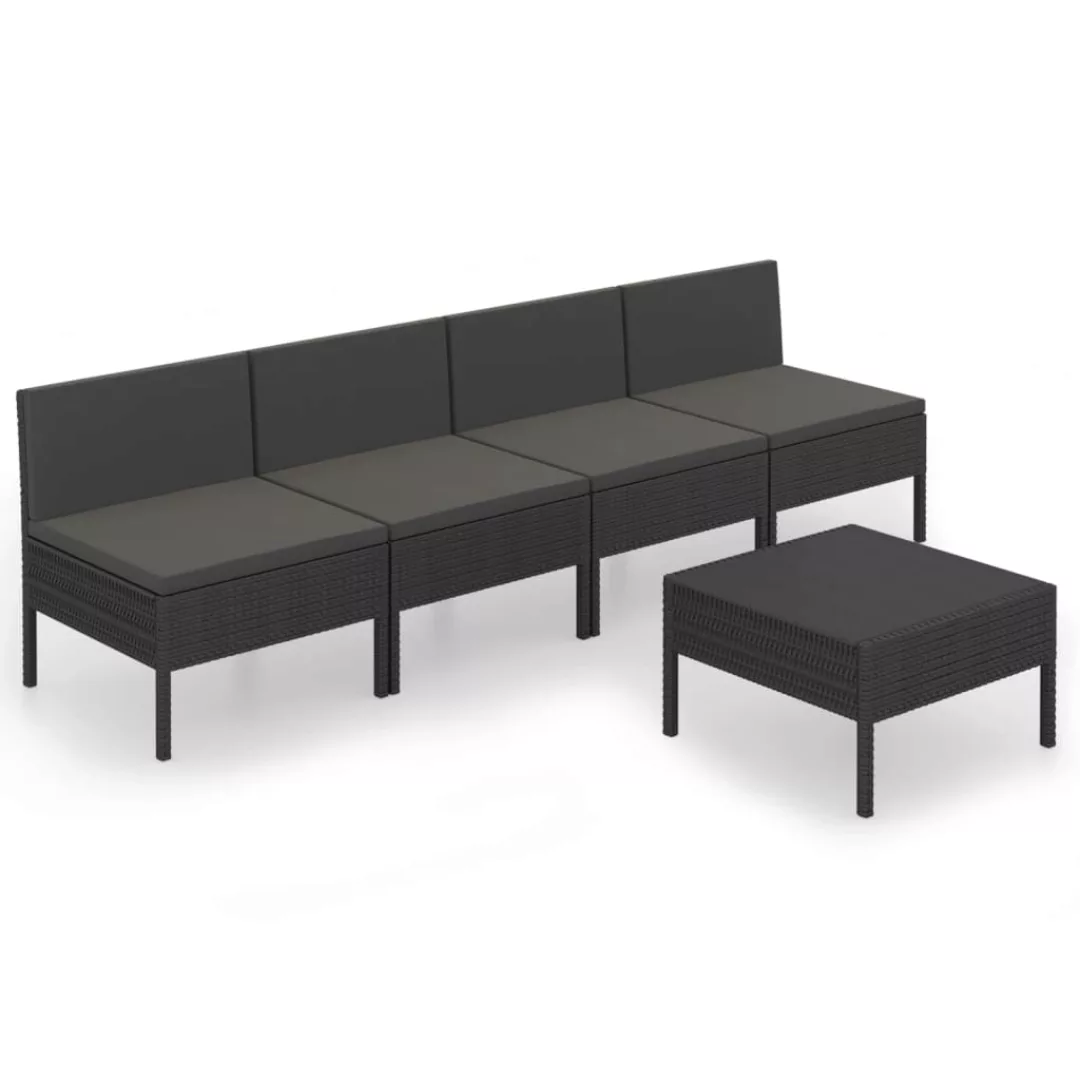 5-tlg. Garten-lounge-set Mit Auflagen Poly Rattan Schwarz günstig online kaufen