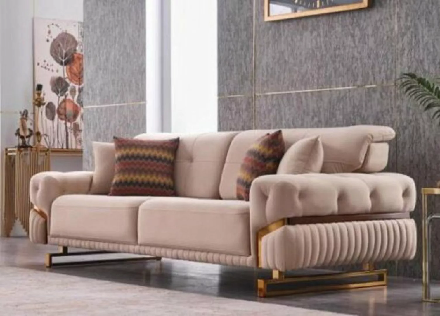 JVmoebel 3-Sitzer Beiger 3 sitzer Edelstahlmöbel Wohnzimmer Couch Luxus Tex günstig online kaufen