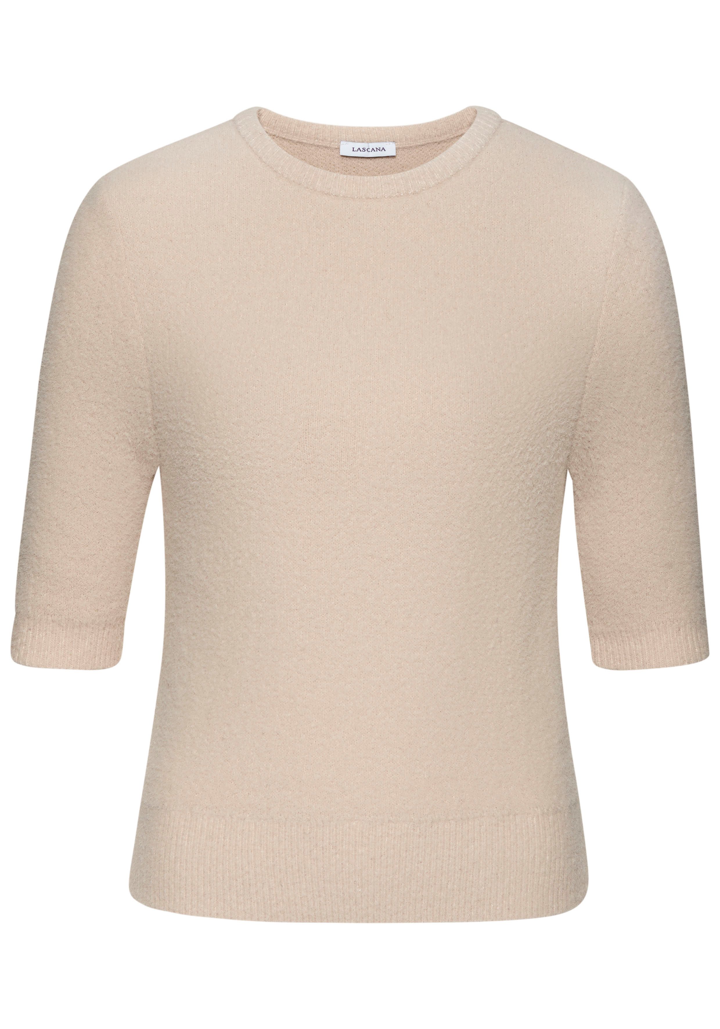 LASCANA Kurzarmpullover, flauschiger Strickpullover, figurnaher Schnitt günstig online kaufen
