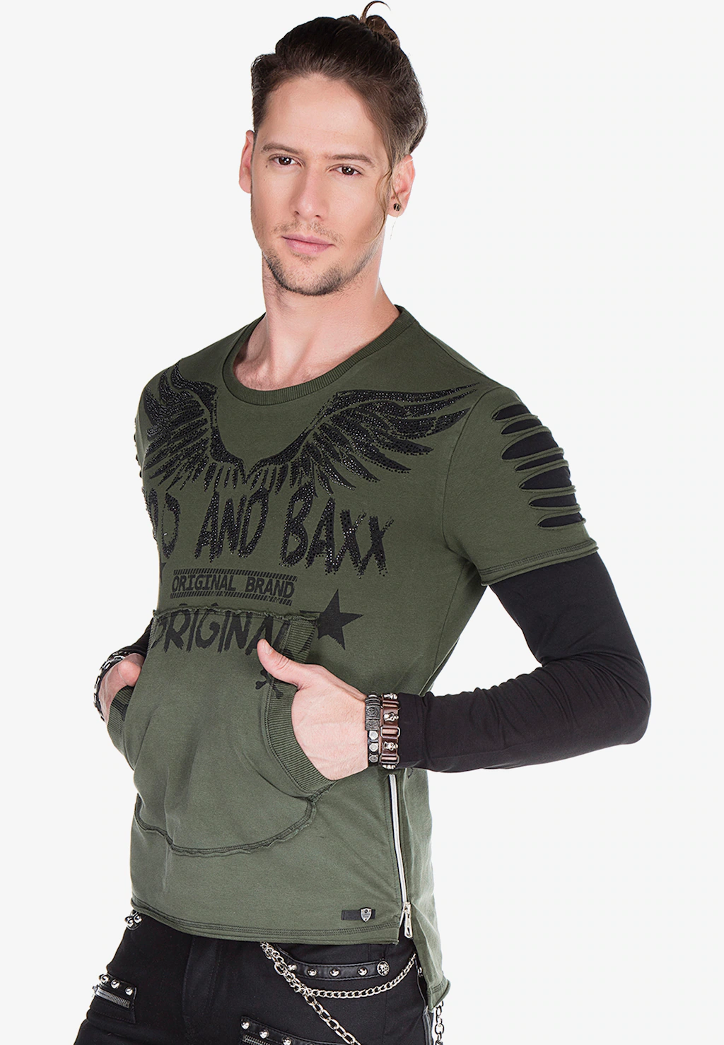 Cipo & Baxx Langarmshirt, mit Edelsteindruck günstig online kaufen
