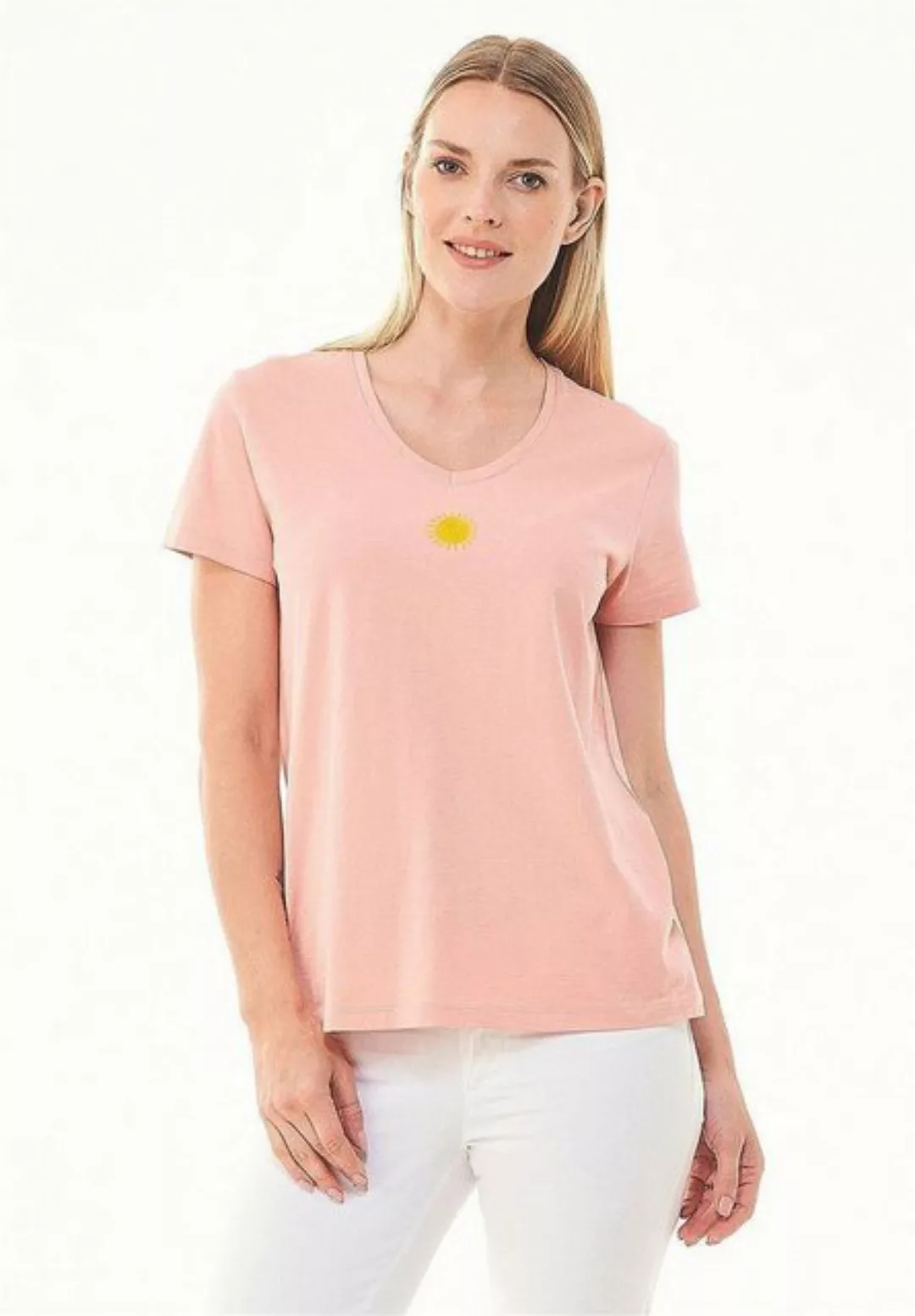 ORGANICATION T-Shirt Women's Embroidered V-neck T-shirt in Salmon Pink günstig online kaufen