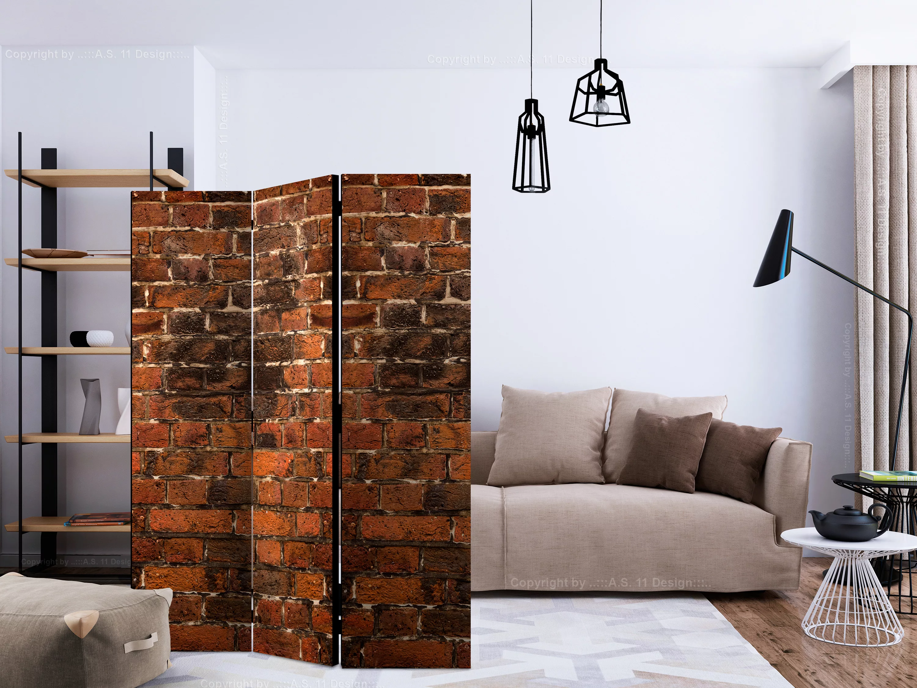 3-teiliges Paravent - Brick Shadow [room Dividers] günstig online kaufen