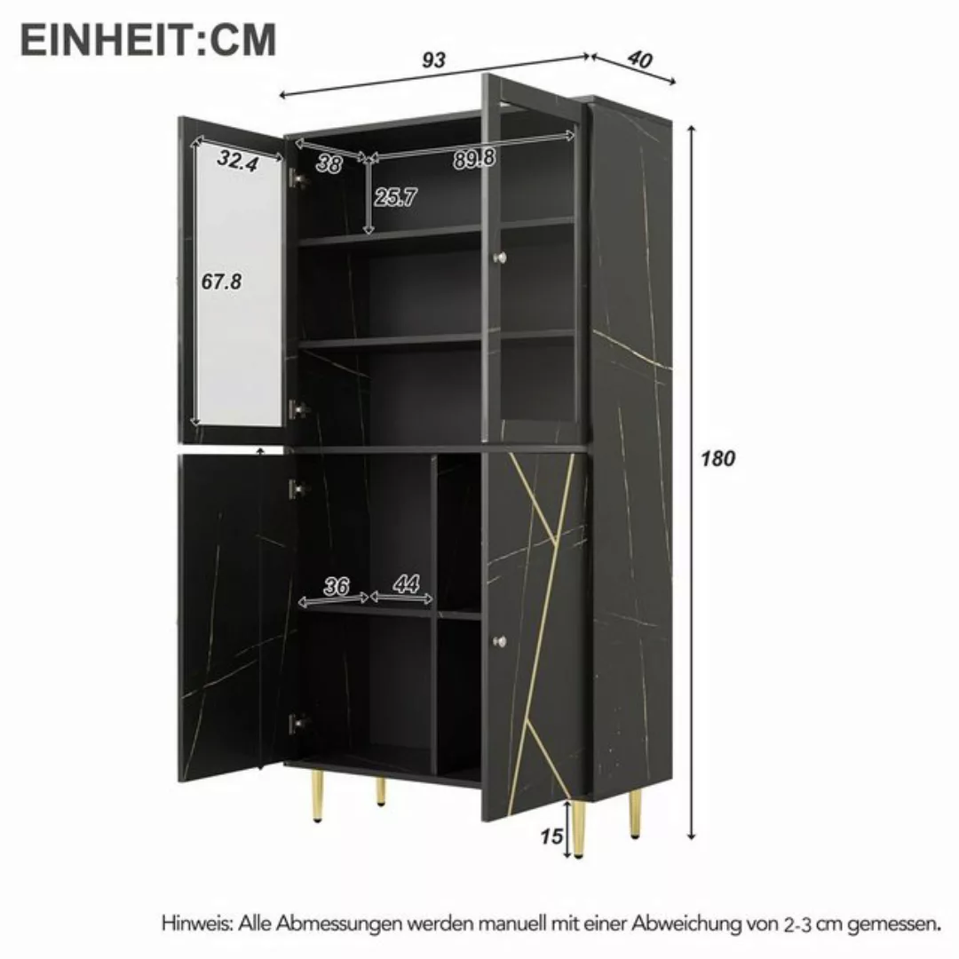 BlingBin Vitrine Wohnzimmerschrank Schrank (4 Türen und 7 Regale, Glasfenst günstig online kaufen