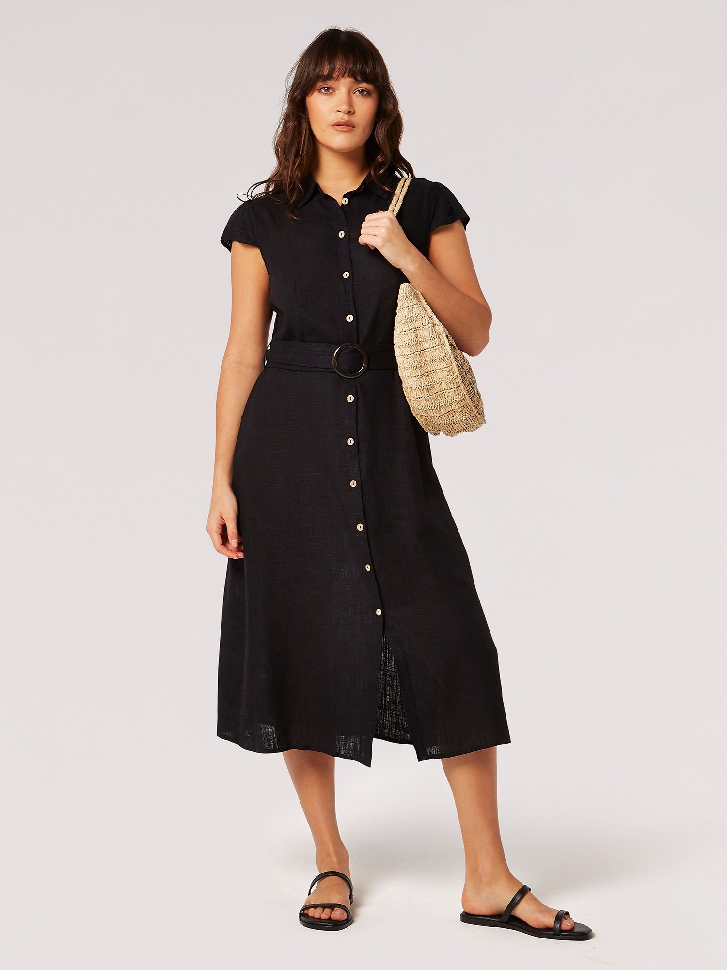 Apricot Midikleid sommerliches Hemdblusenkleid, (2-tlg., Stoffgürtel) günstig online kaufen