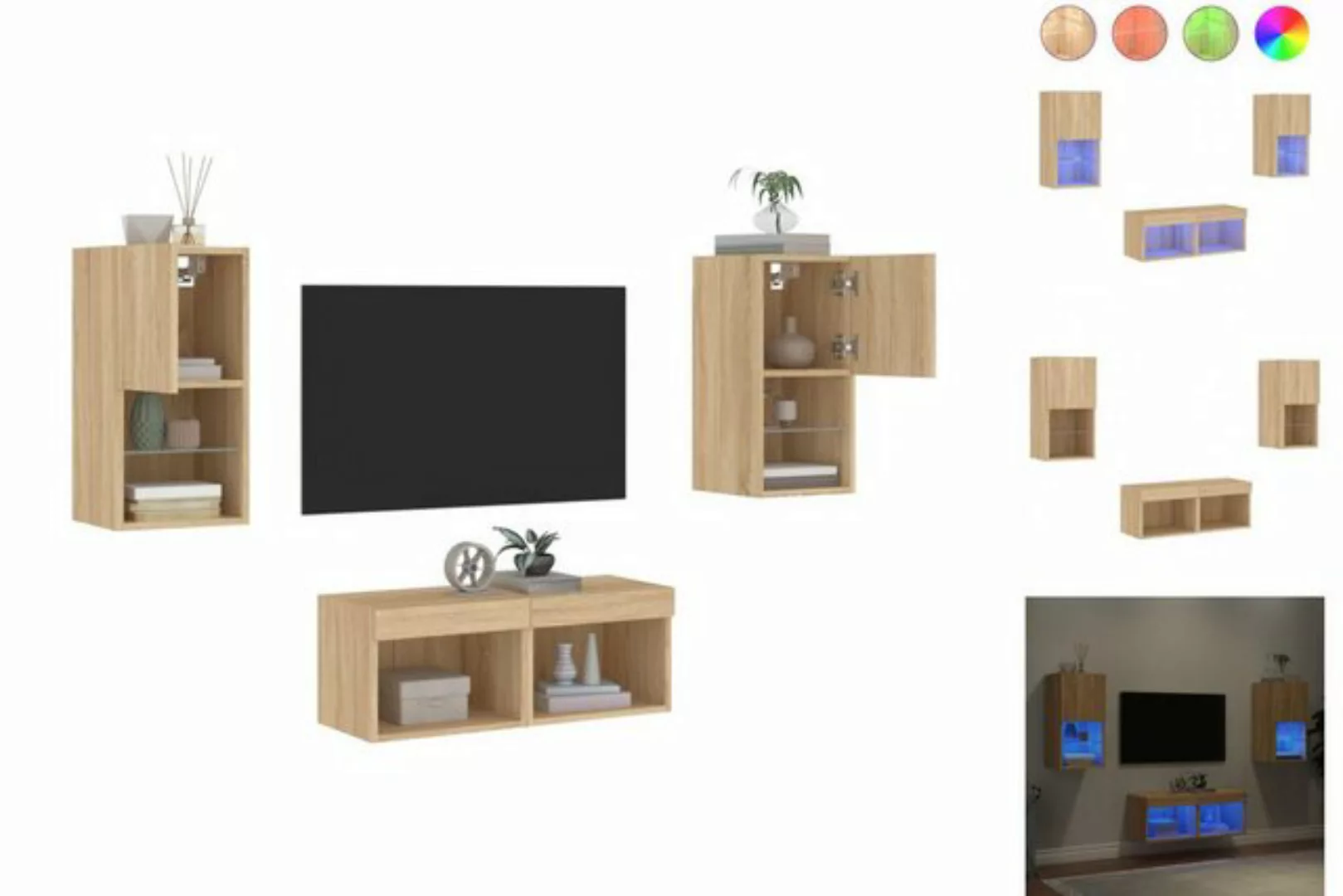 vidaXL TV-Schrank 4-tlg TV-Wohnwand mit LED-Leuchten Sonoma-Eiche günstig online kaufen