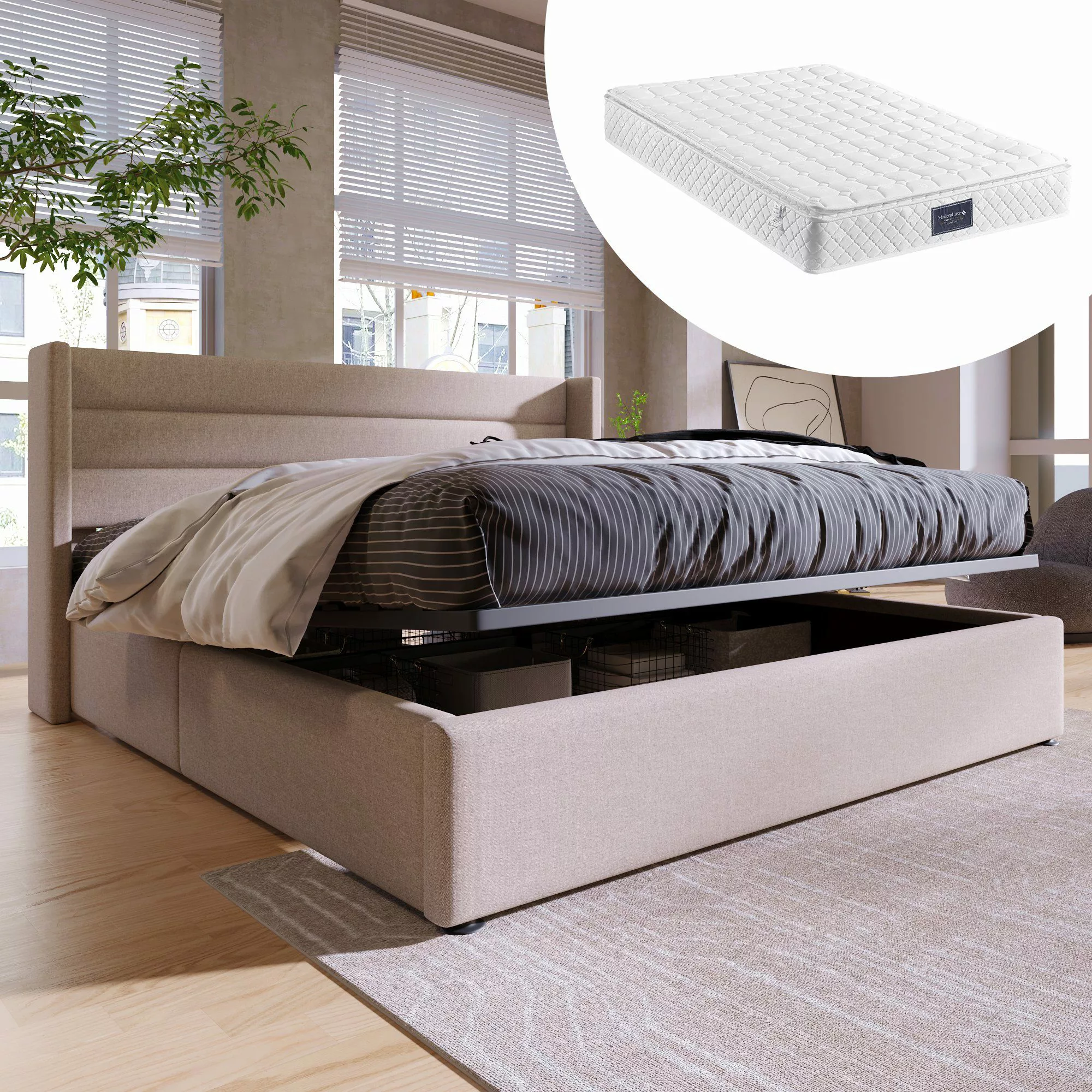 Odikalo Stauraumbett Polster Doppelbett 140/160/180 Lattenrost günstig online kaufen