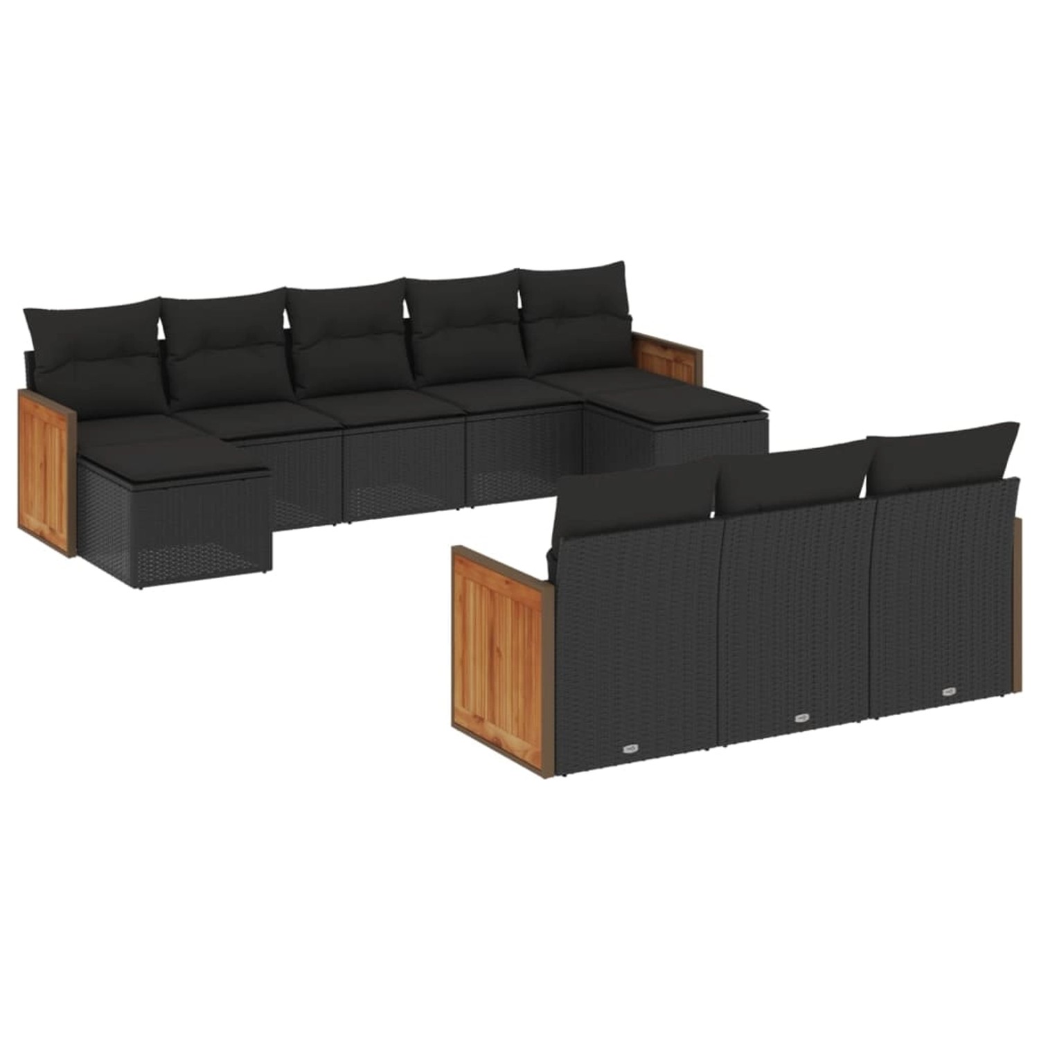 vidaXL 10-Tlg Garten-Sofagarnitur mit Kissen Schwarz Poly Rattan 3260494 günstig online kaufen