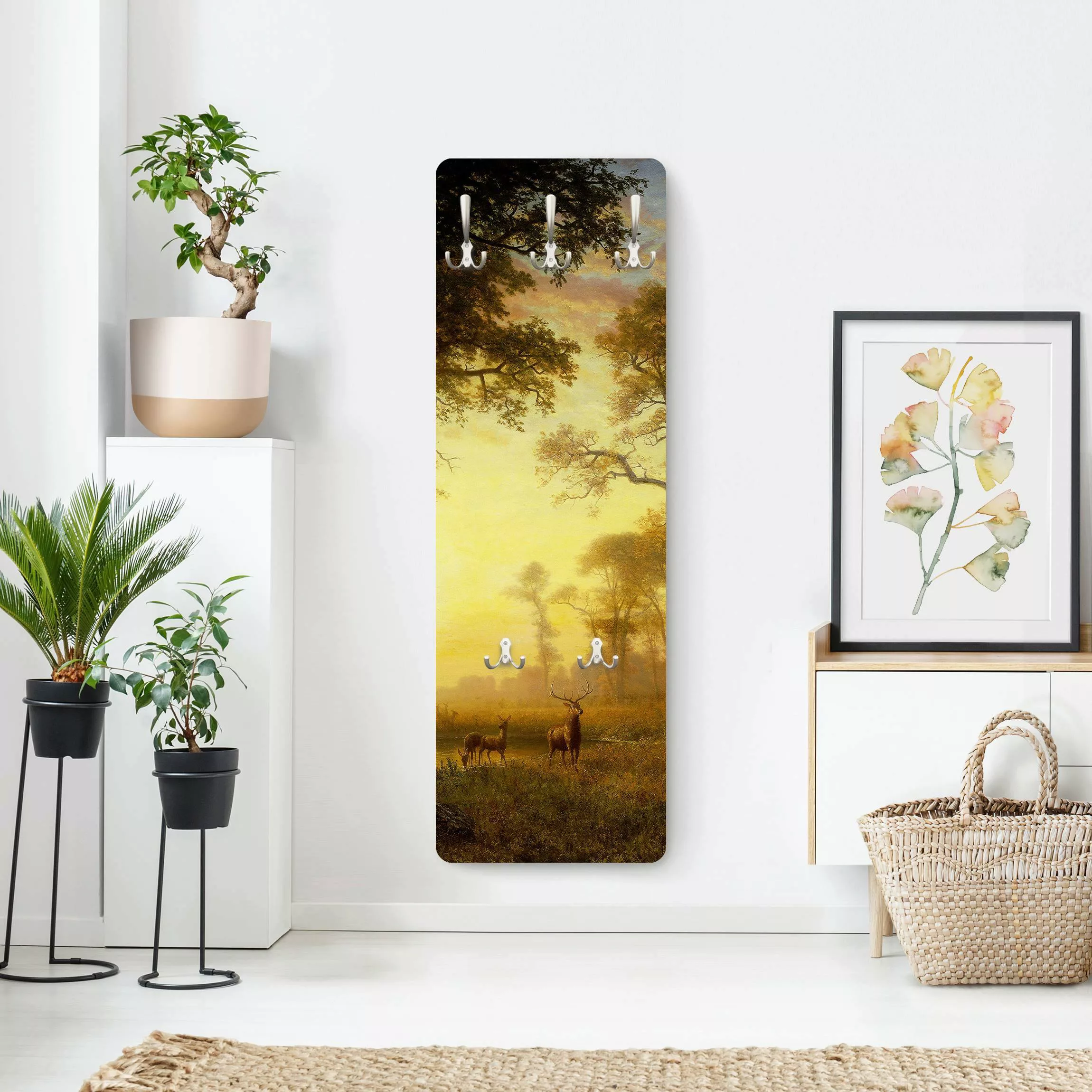 Wandgarderobe Holzpaneel Kunstdruck Albert Bierstadt - Sonnenbeschienene Li günstig online kaufen