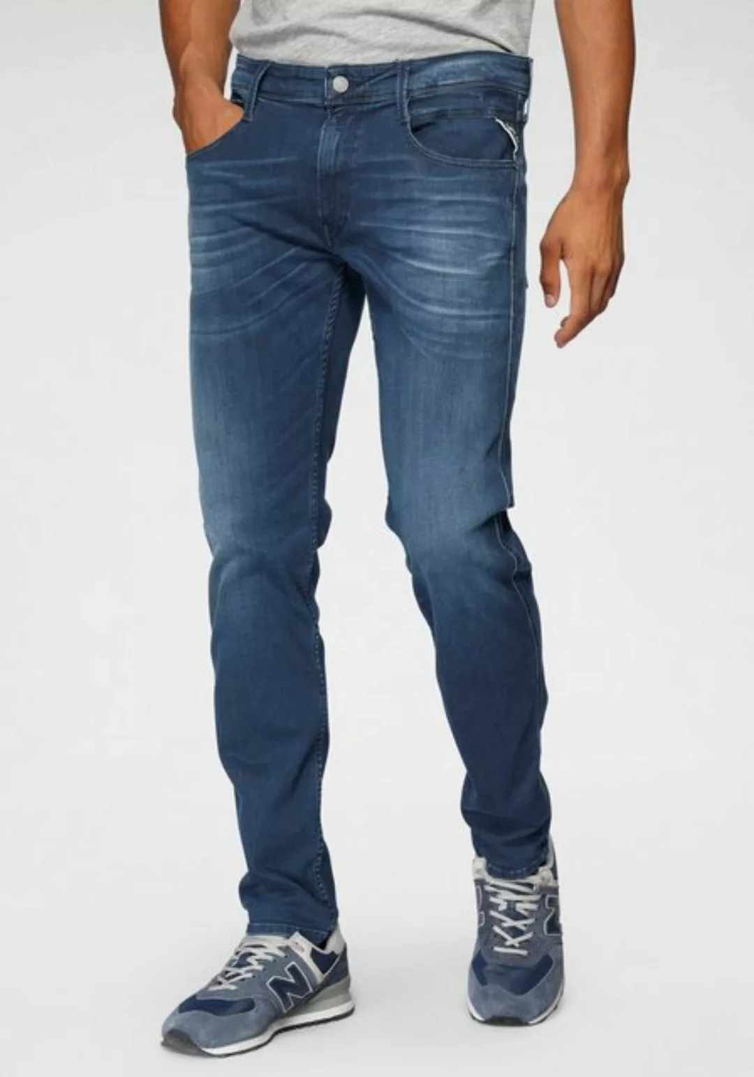 Replay Herren Jeans Anbass - Slim Fit - Blau - Medium Blue günstig online kaufen