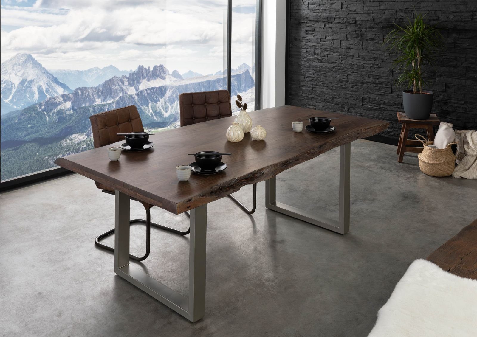 Massivmoebel24 Baumkantentisch FREEFORM (Baumtisch Akazie 180x90x77 günstig online kaufen