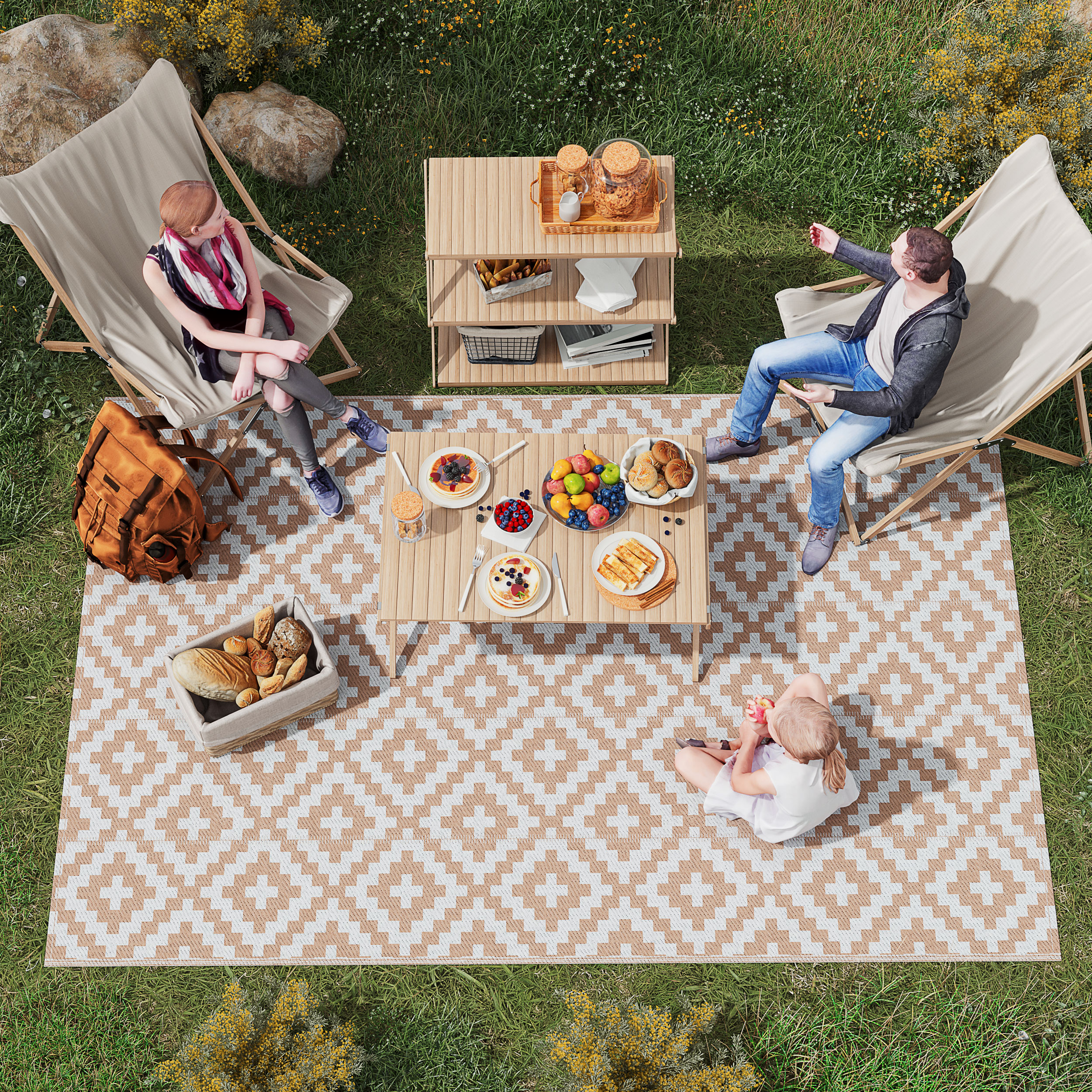 Outsunny Garten Teppich Grafisches Design - Reversible Doppelmuster - Maße günstig online kaufen