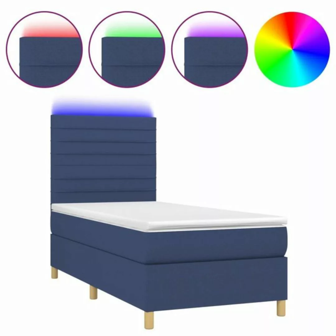 vidaXL Bettgestell Boxspringbett mit Matratze LED Blau 100x200 cm Stoff Bet günstig online kaufen