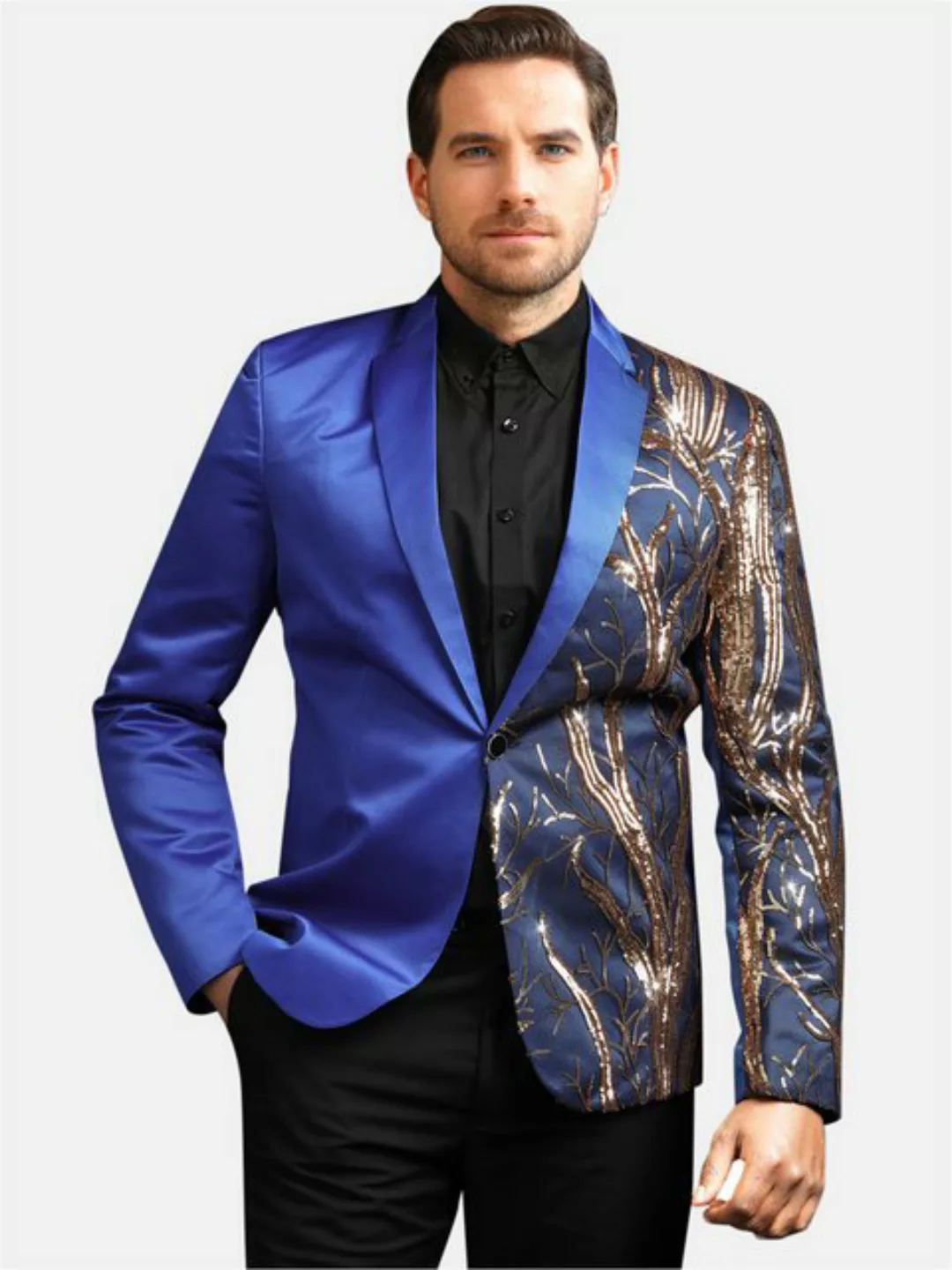 Allthemen Sakko Smokingjacke mit Pailletten Sakko Gold Blazer für Party günstig online kaufen