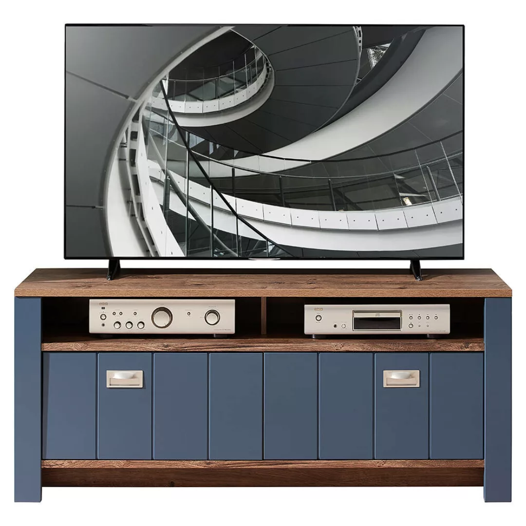 TV Lowboard 147 cm in blau DEVON-36 Landhausstil mit Eiche Nb. Details, B/H günstig online kaufen