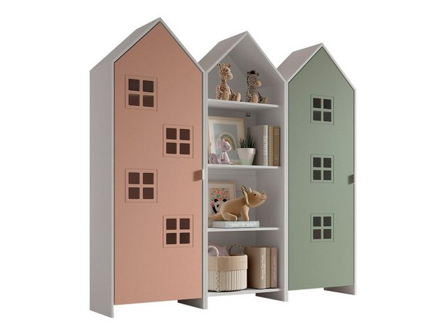 Vipack Kleiderschrank in Korpus Weiß / Front Pink u. Grün, MDF günstig online kaufen