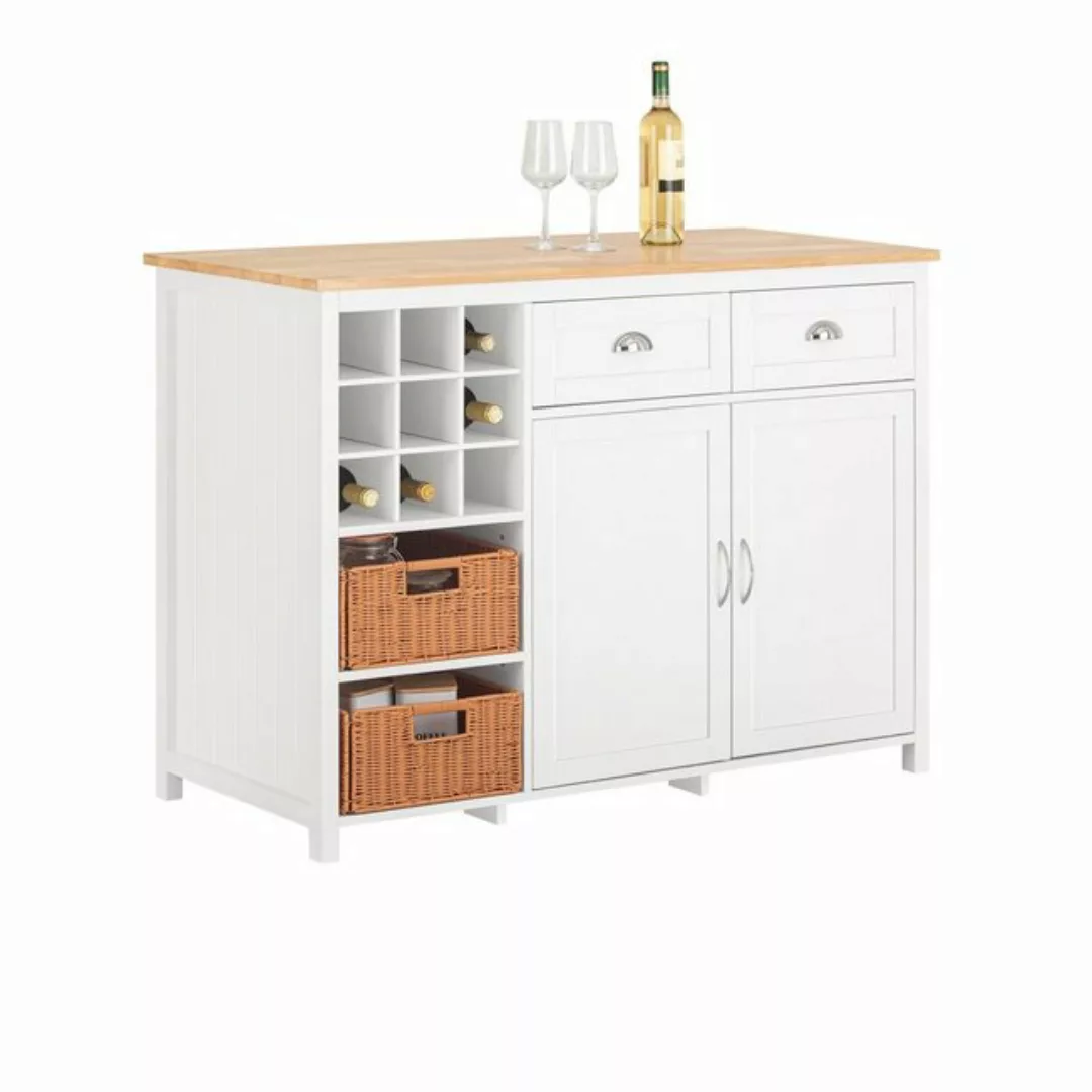 SoBuy Kücheninsel mit 2 Rattankörben Küchenschrank Sideboard Buffet KNL05-W günstig online kaufen