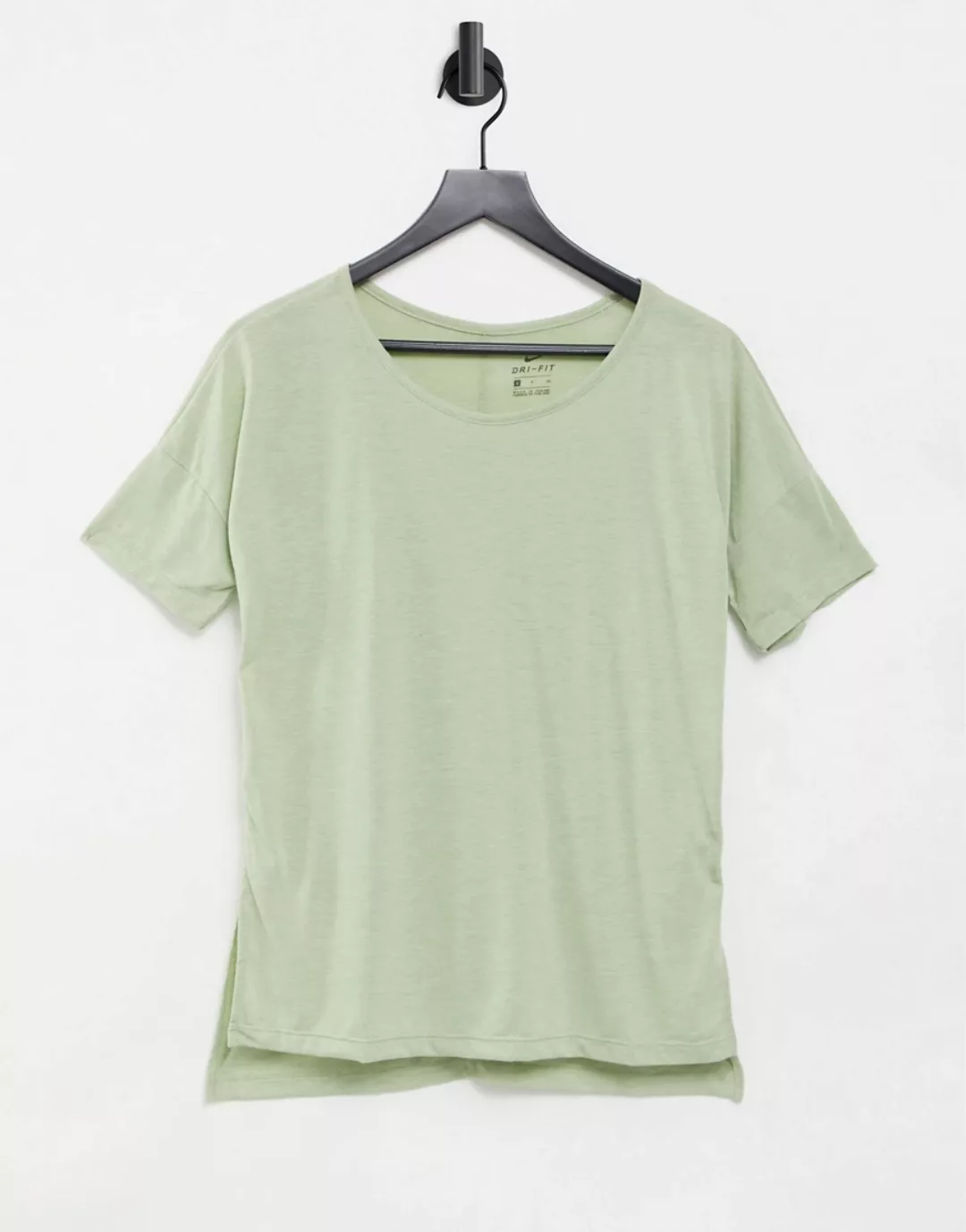 Nike – Yoga Dry – T-Shirt in Lagenoptik in Olivgrün günstig online kaufen