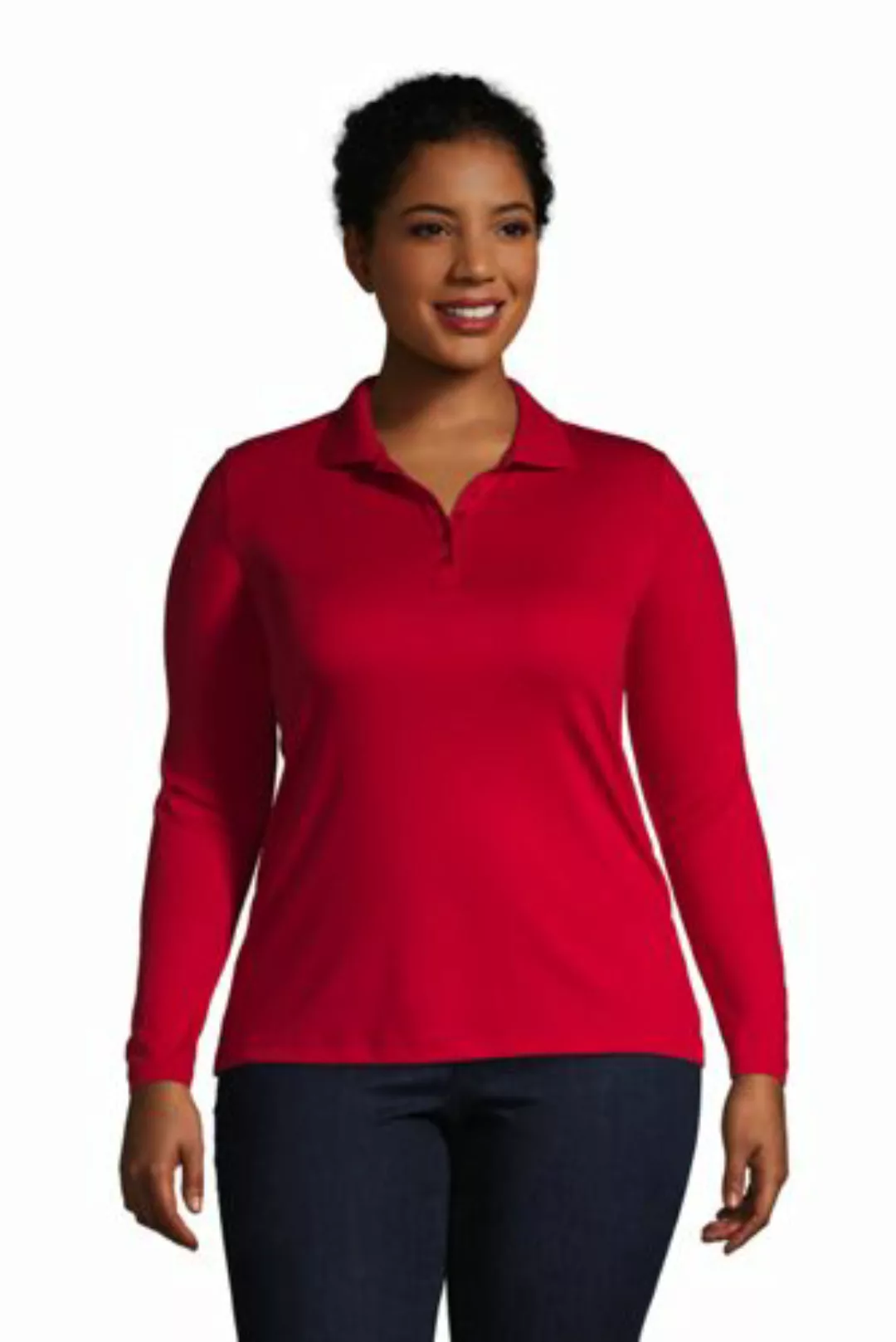 Supima-Poloshirt mit langen Ärmeln in großen Größen, Damen, Größe: 48-50 Pl günstig online kaufen