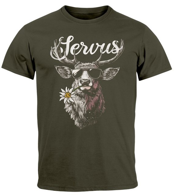 Neverless Print-Shirt Herren T-Shirt Hirsch Tracht Modern Lustig Volksfest günstig online kaufen