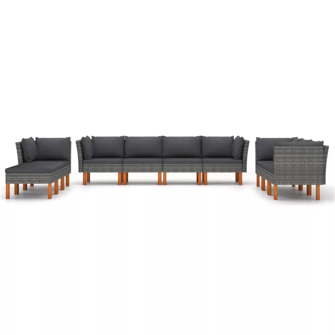 10-tlg. Garten-lounge-set Mit Kissen Poly Rattan Grau günstig online kaufen