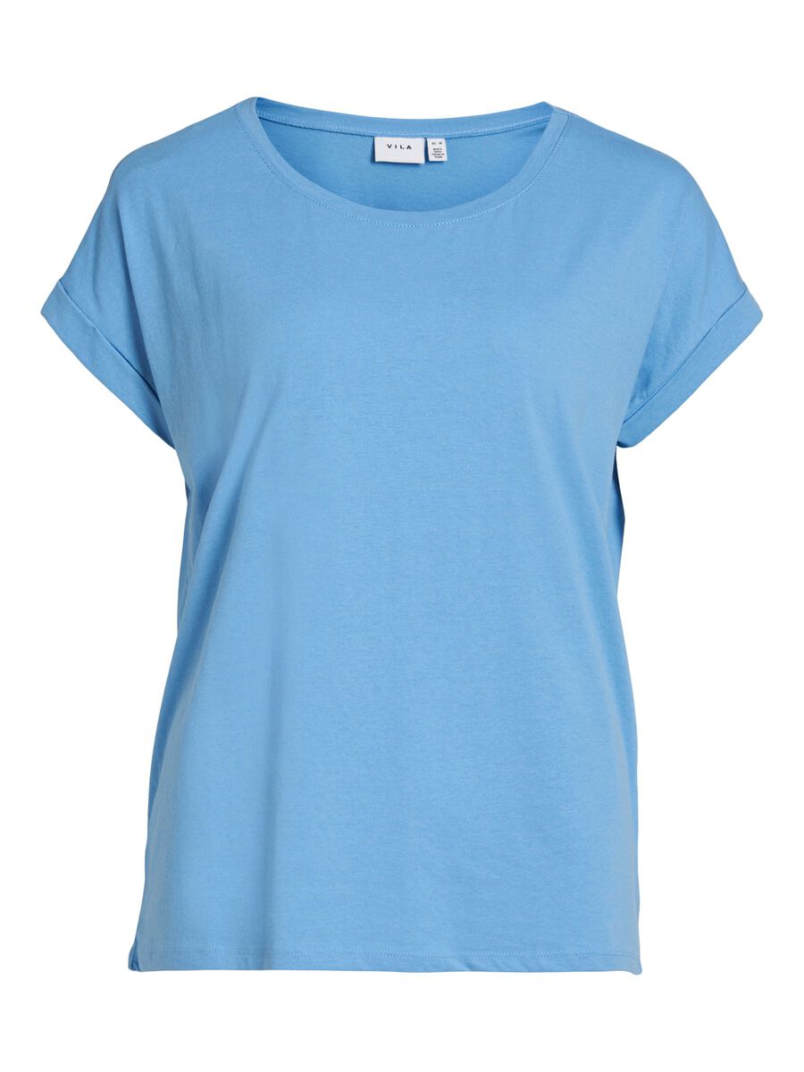 VILA Rundhalsausschnitt Basic T-shirt Damen Blau günstig online kaufen