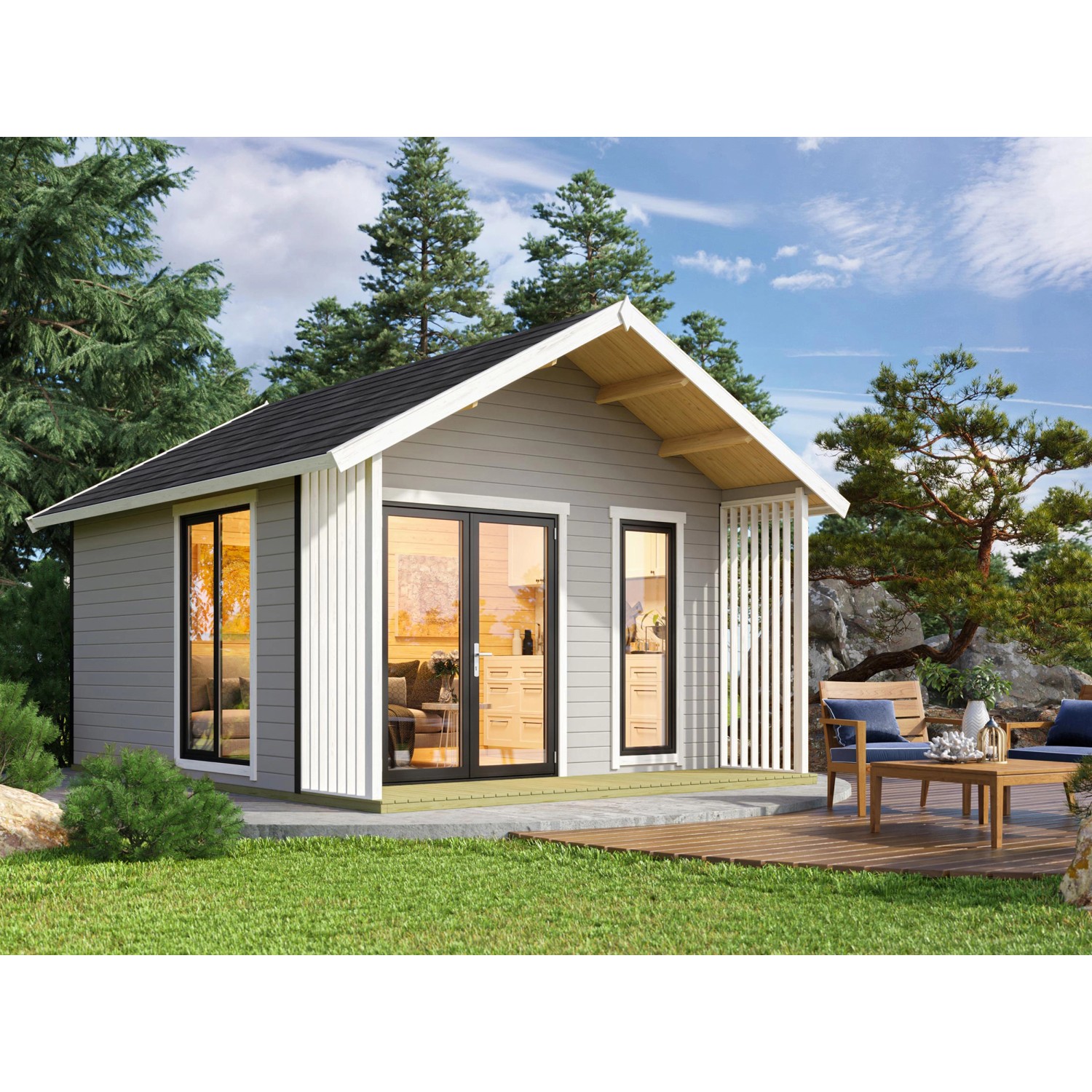 Weka Design-Gartenhaus M 445 Gr. 1 Hellgrau Lasiert 448,5 cm x 520 cm FSC® günstig online kaufen