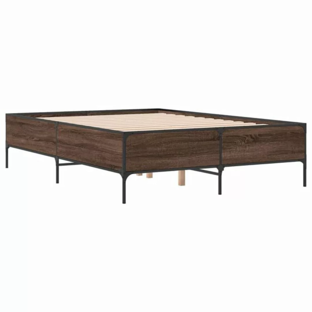 vidaXL Bett Bettgestell Braun Eichen-Optik 140x200 cm Holzwerkstoff Metall günstig online kaufen