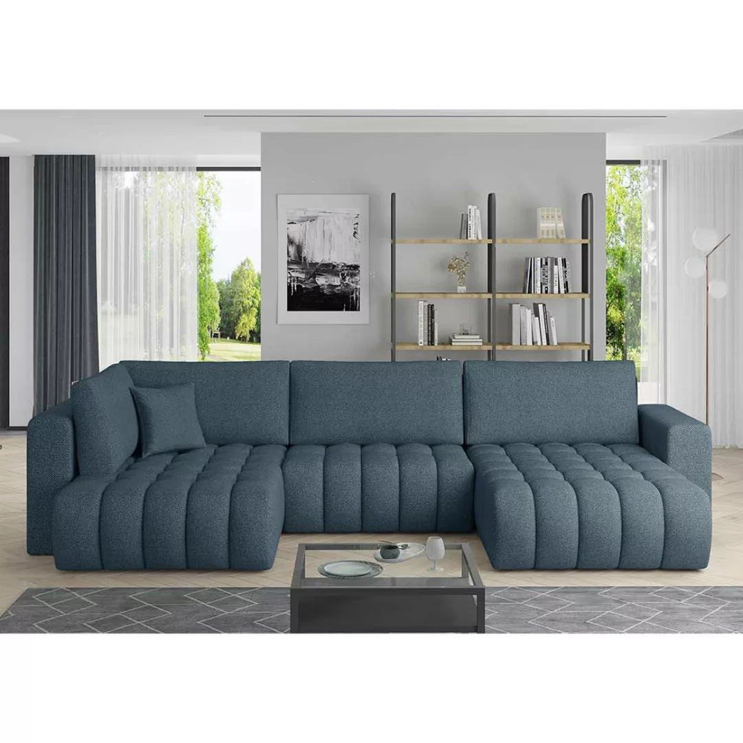 Sofa Wohnlandschaft in Blau mit aufwendigen Steppungen günstig online kaufen