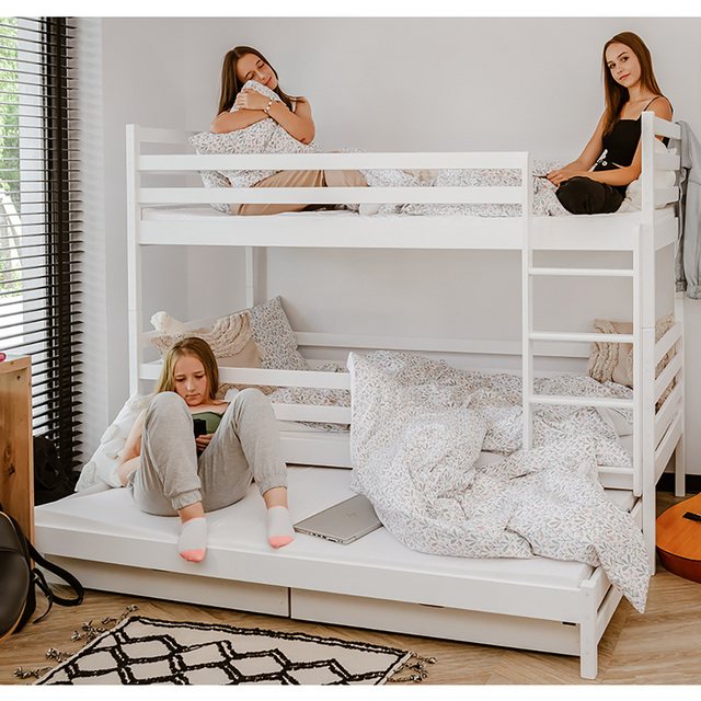 Lomadox Kinderbett KANGRU-162, Kiefer weiß, Bett mit 3 Liegeflächen, umbaub günstig online kaufen