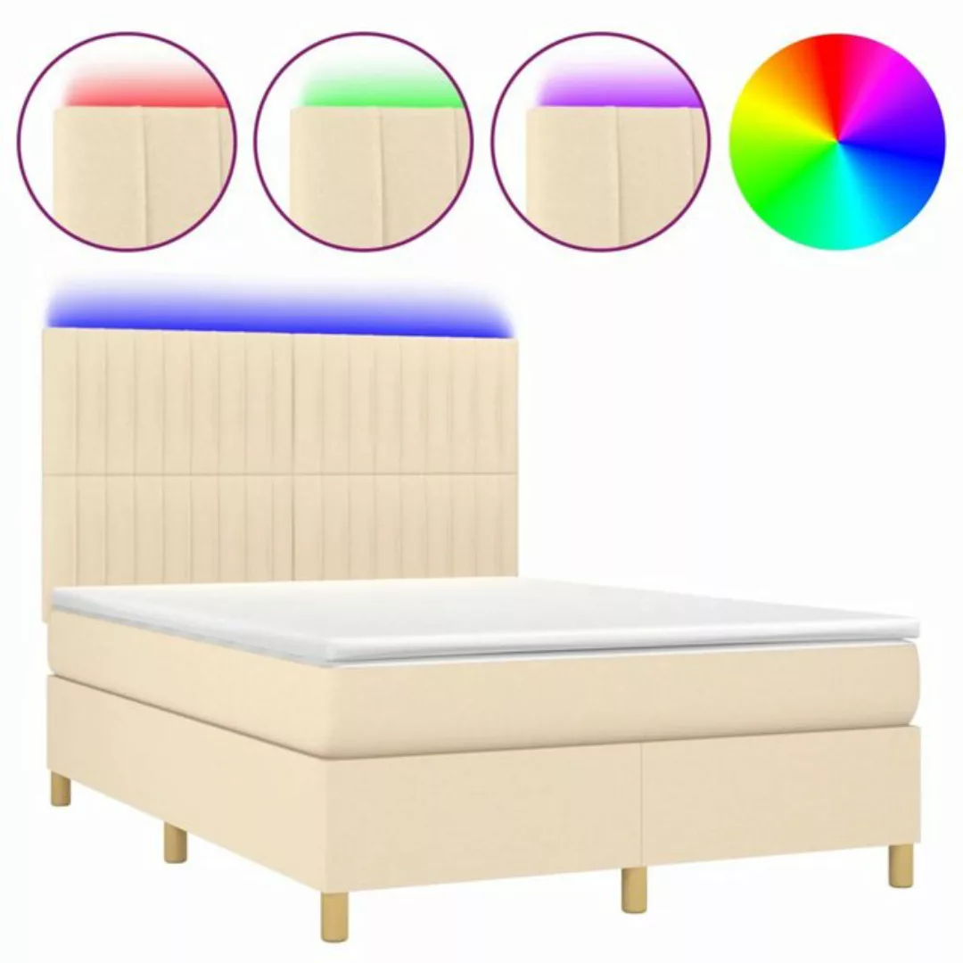 vidaXL Boxspringbett (140 x 200 cm, Streifen Vertikal, Creme), mit LED günstig online kaufen