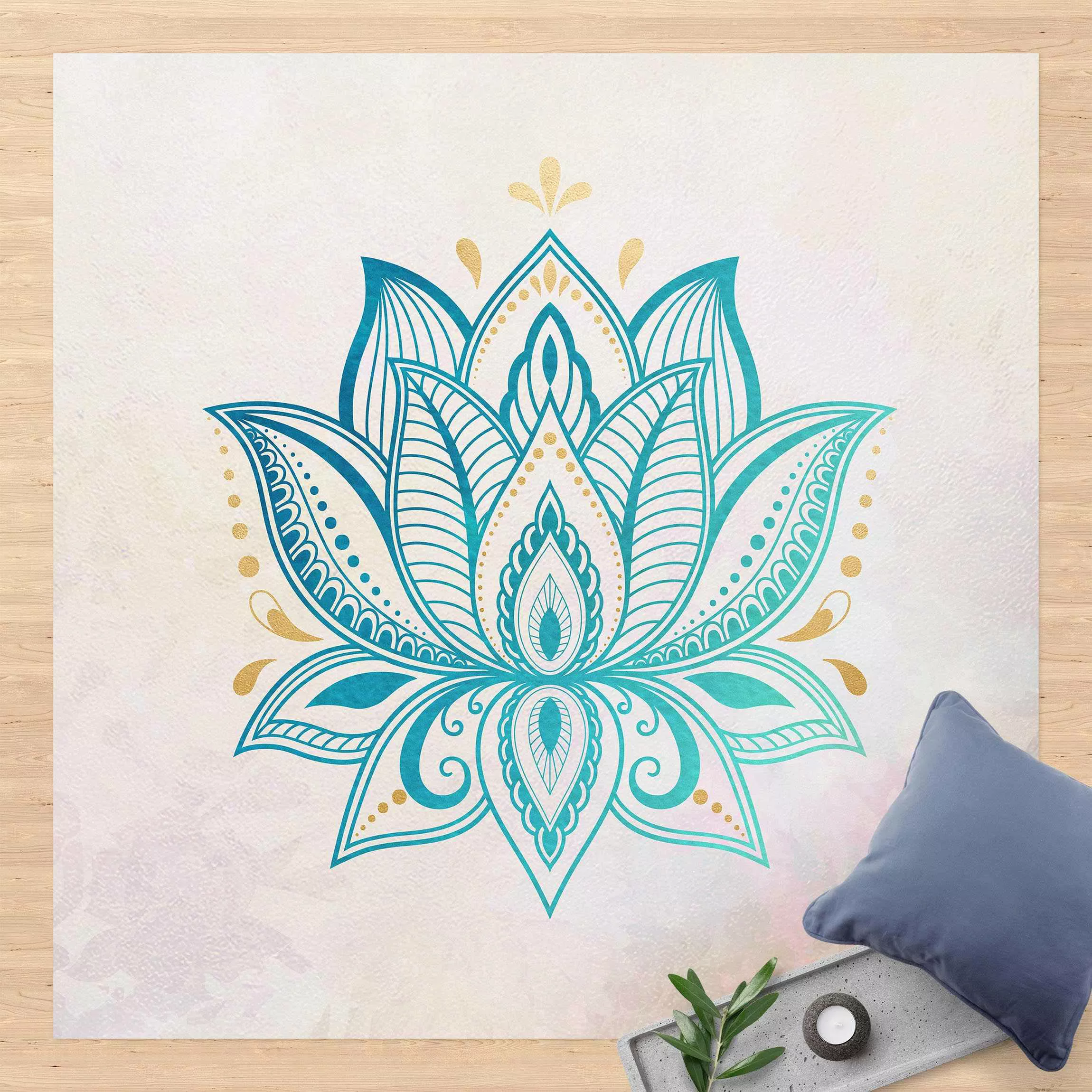 Vinyl-Teppich Lotus Illustration Mandala gold blau günstig online kaufen