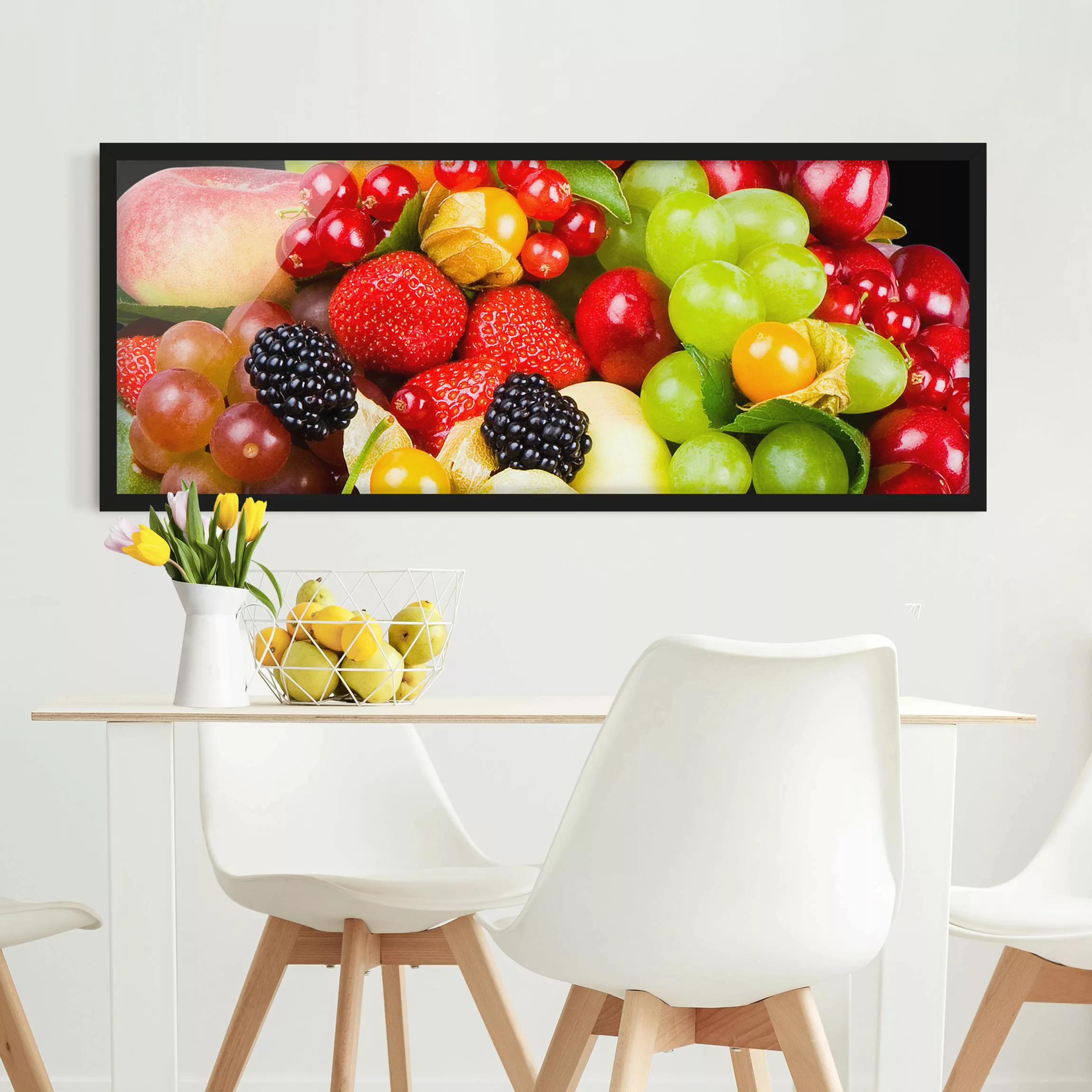 Bild mit Rahmen Küche - Panorama Obst Mix günstig online kaufen