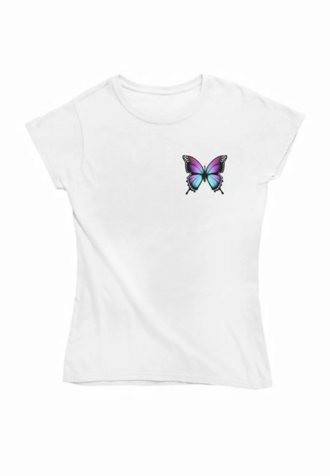 Novux T-Shirt Turquoise Butterfly Damen Tshirt farbe Weiß (1-tlg) aus Baumw günstig online kaufen