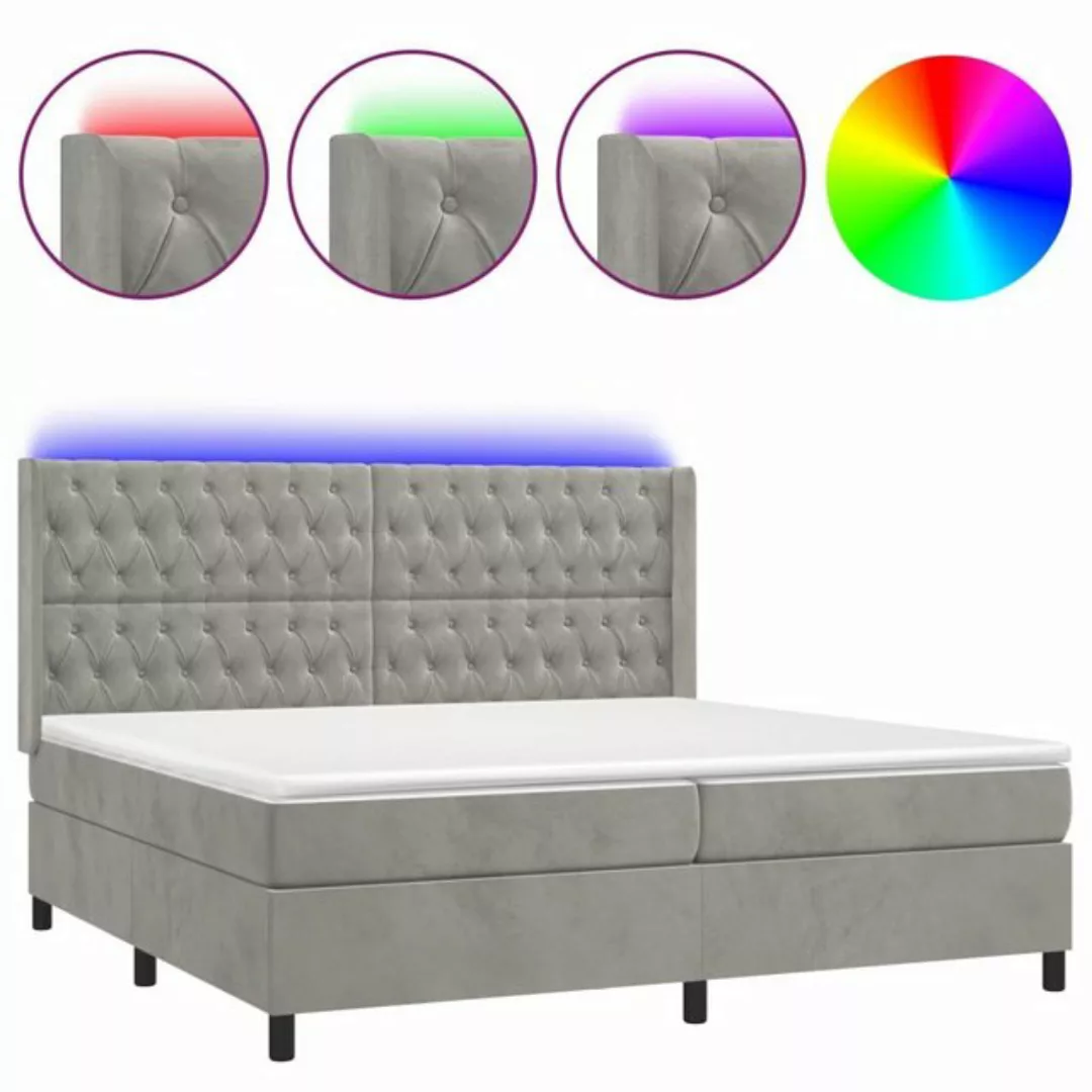 vidaXL Boxspringbett Boxspringbett mit Matratze LED Hellgrau 200x200 cm Sam günstig online kaufen